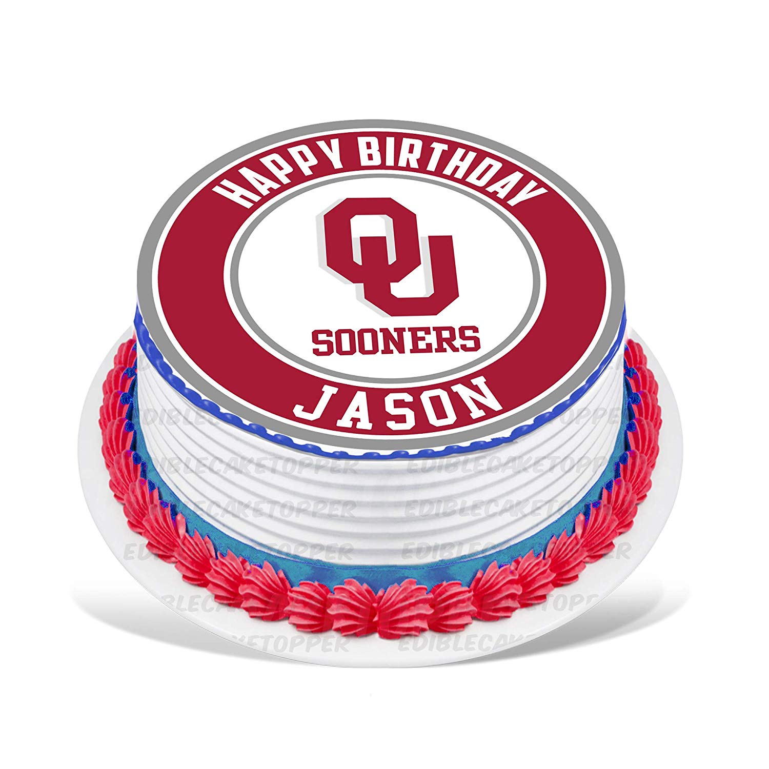 Oklahoma Sooners Round – Icing Sheet Birthday - Personalized Edible Cake Topper | Custom Icing Sheet | Birthday Cake Decoration | Photo Cake Image