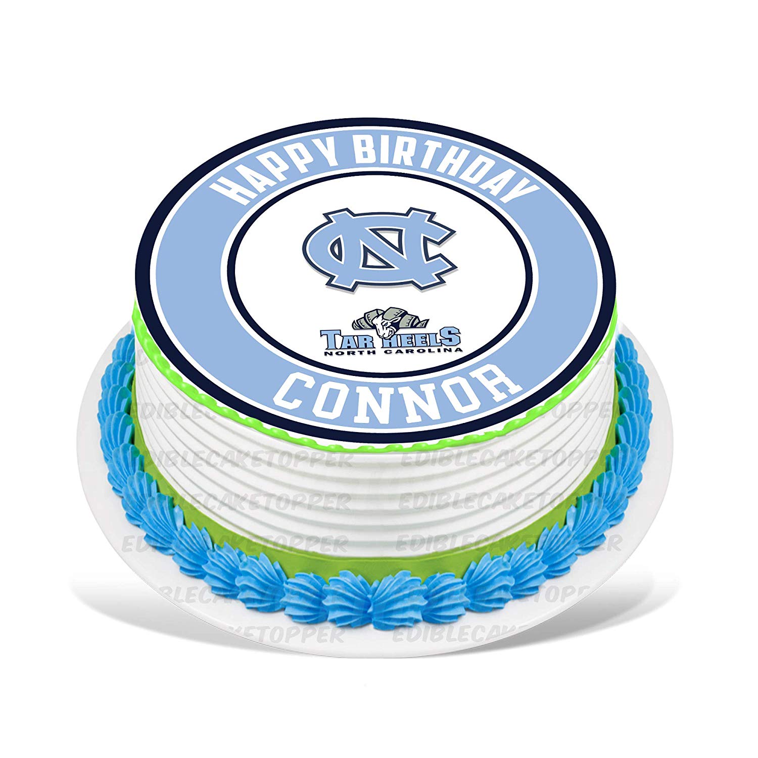 North Carolina Tar Heels Round – Icing Sheet Birthday - Personalized Edible Cake Topper | Custom Icing Sheet | Birthday Cake Decoration