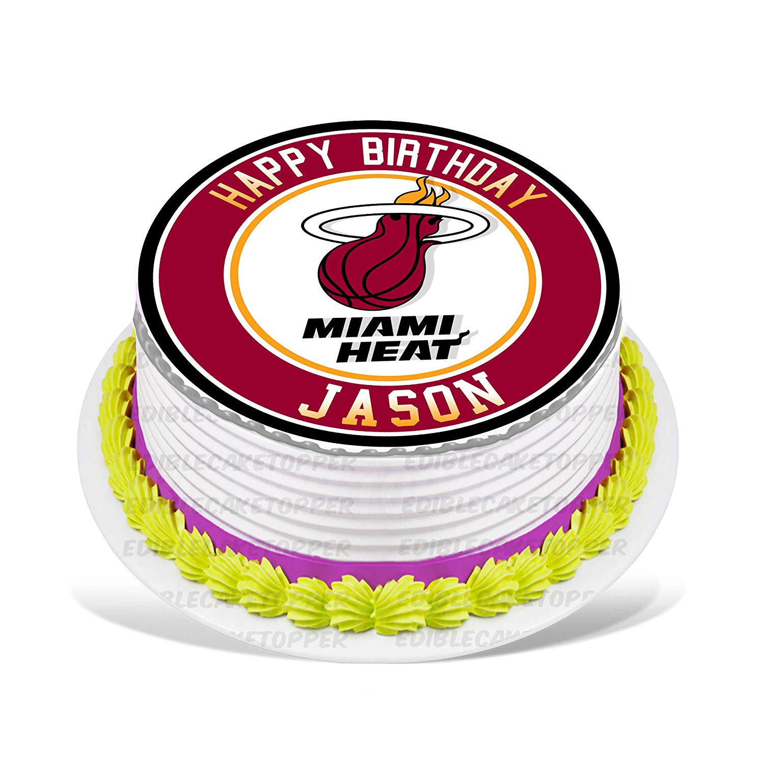Miami Heat Round – Icing Sheet Birthday - Personalized Edible Cake Topper | Custom Icing Sheet | Birthday Cake Decoration | Photo Cake Image