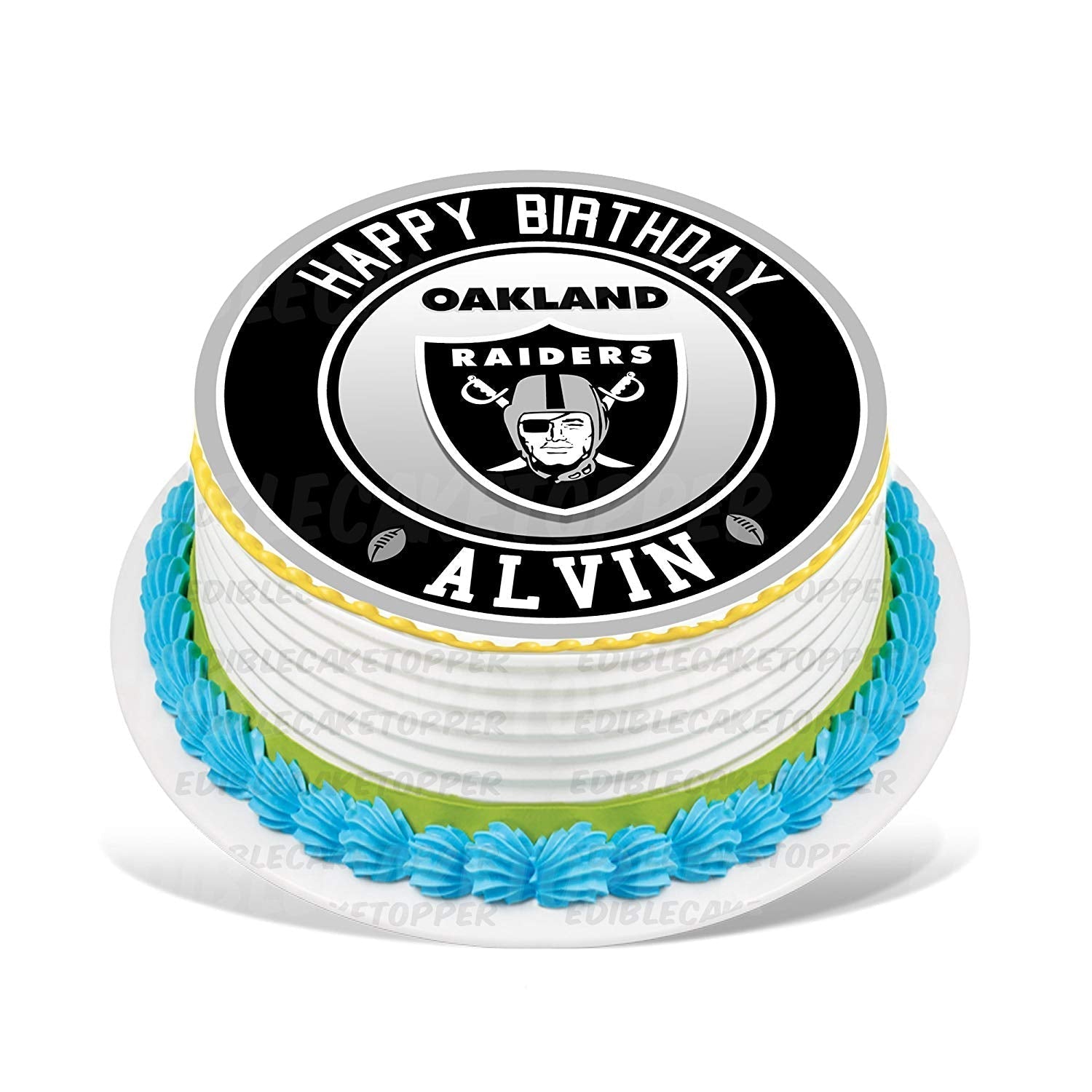 Oakland Raiders Round – Icing Sheet Birthday - Personalized Edible Cake Topper | Custom Icing Sheet | Birthday Cake Decoration | Photo Cake Image