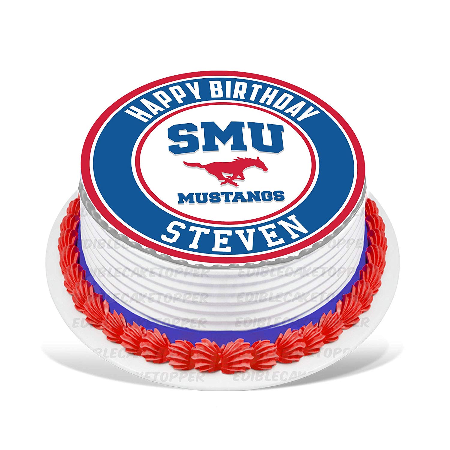 SMU Mustangs Round – Icing Sheet Birthday - Personalized Edible Cake Topper | Custom Icing Sheet | Birthday Cake Decoration | Photo Cake Image