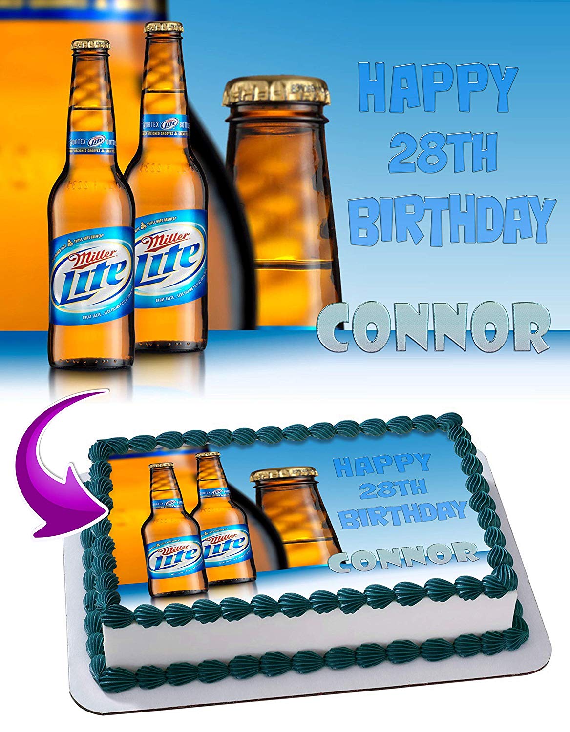 Miller Lite Beer MLT Edible Cake Topper