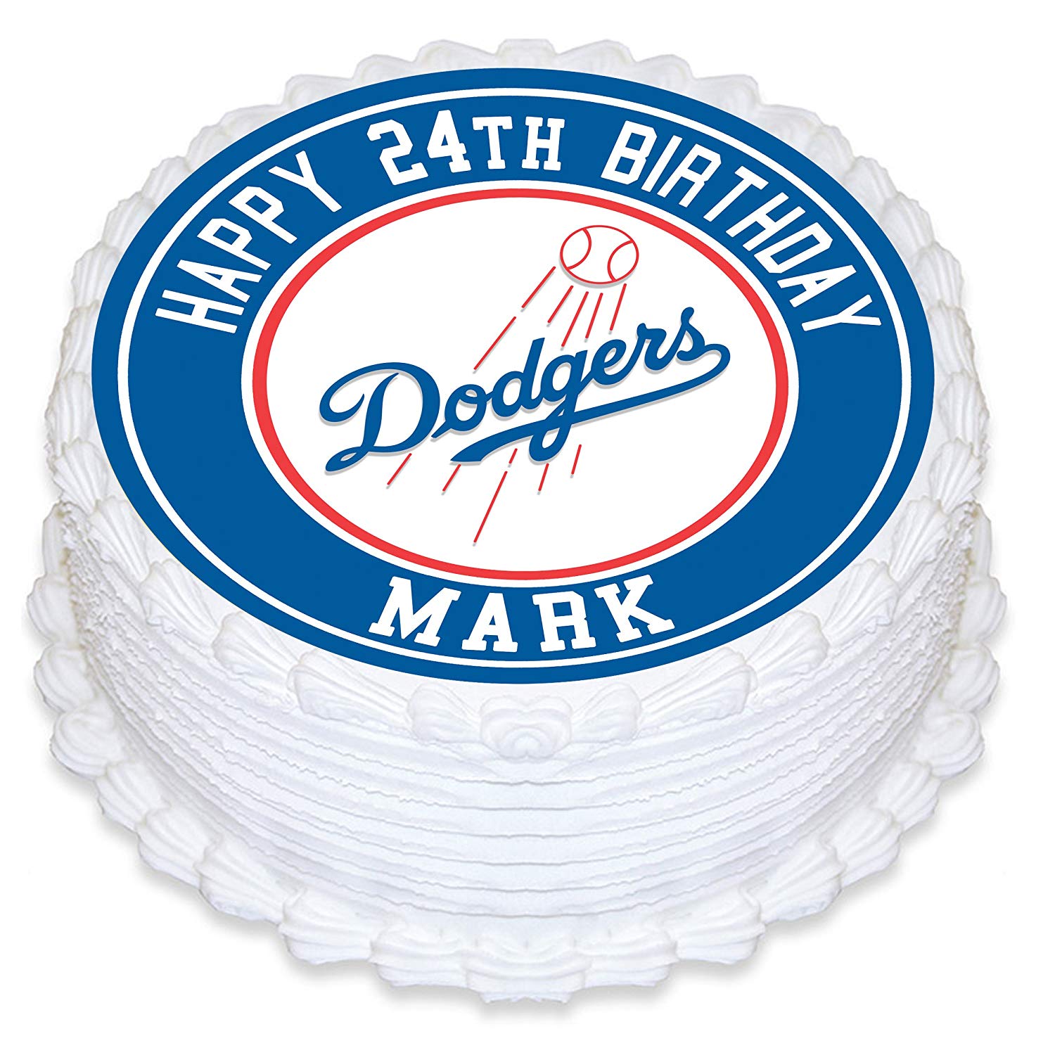 Los Angeles Dodgers Baseball Round – Icing Sheet Birthday - Personalized Edible Cake Topper | Custom Icing Sheet | Birthday Cake Decoration