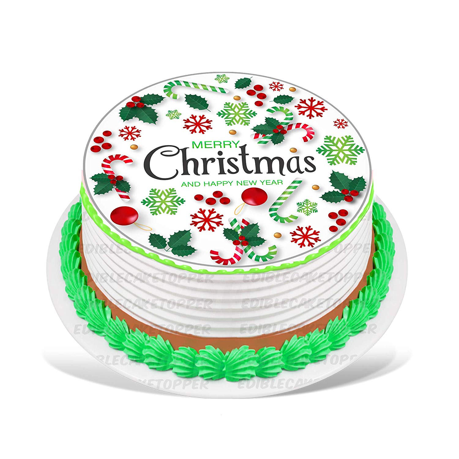 Merry Christmas Round – Icing Sheet Birthday - Personalized Edible Cake Topper | Custom Icing Sheet | Birthday Cake Decoration | Photo Cake Image