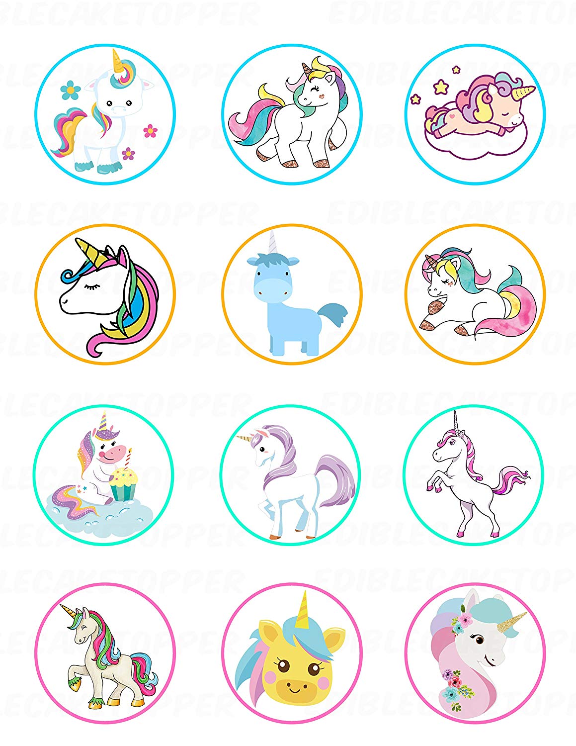 Unicorn My Little Pony Edible Cupcake Toppers – Round Icing Sheet - Edible Cake Topper | Icing Sheet | Birthday Cake Decoration
