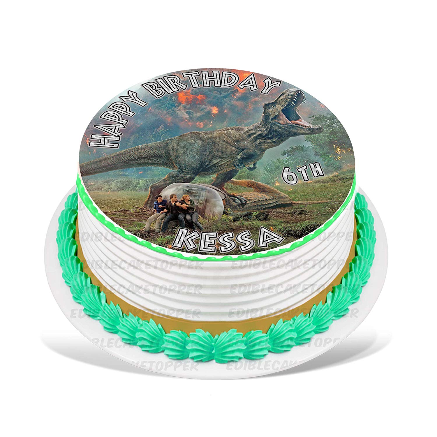 Jurassic Fallen Kingdom Dino Round – Icing Sheet Birthday - Personalized Edible Cake Topper | Custom Icing Sheet | Birthday Cake Decoration