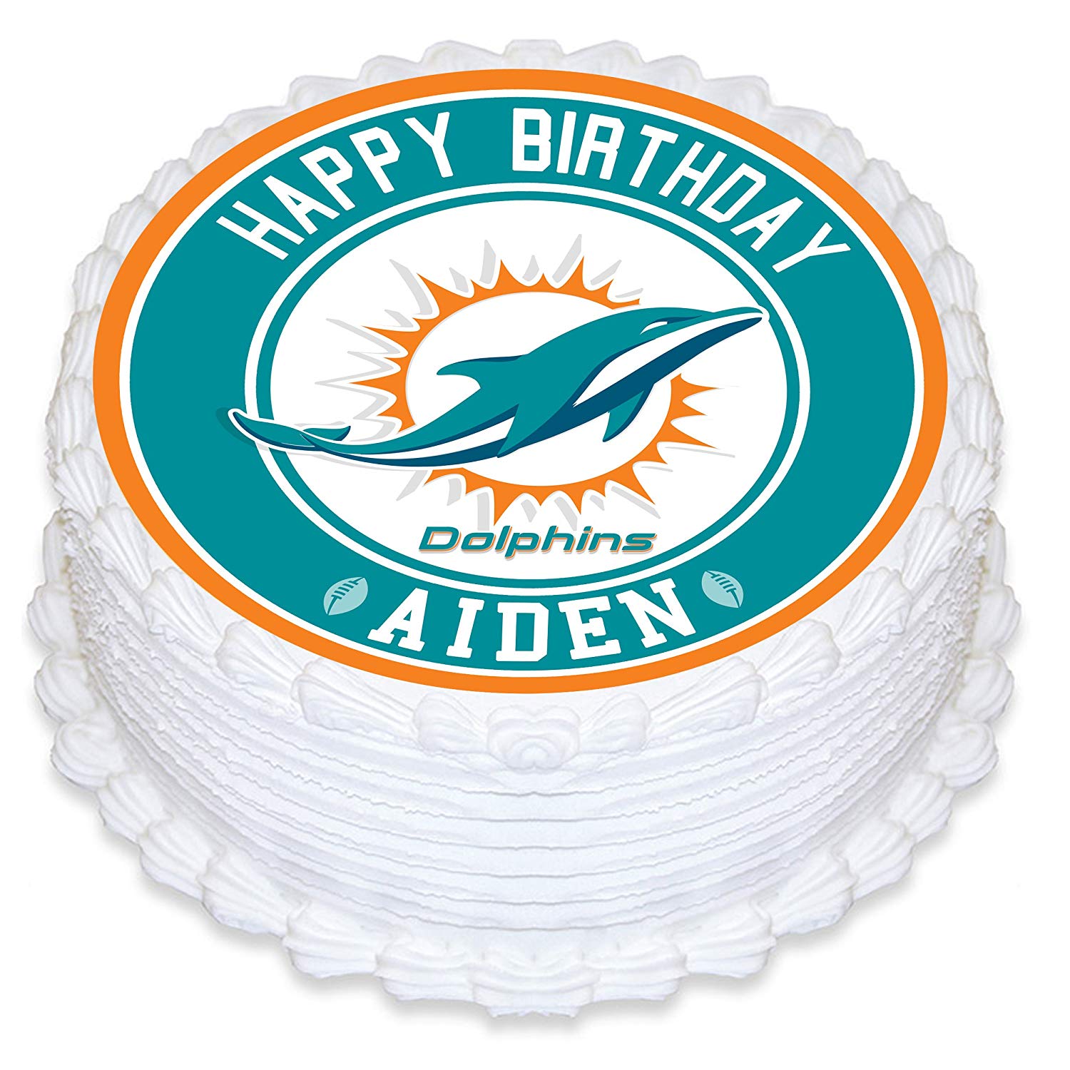 Miami Dolphins Round – Icing Sheet Birthday - Personalized Edible Cake Topper | Custom Icing Sheet | Birthday Cake Decoration | Photo Cake Image