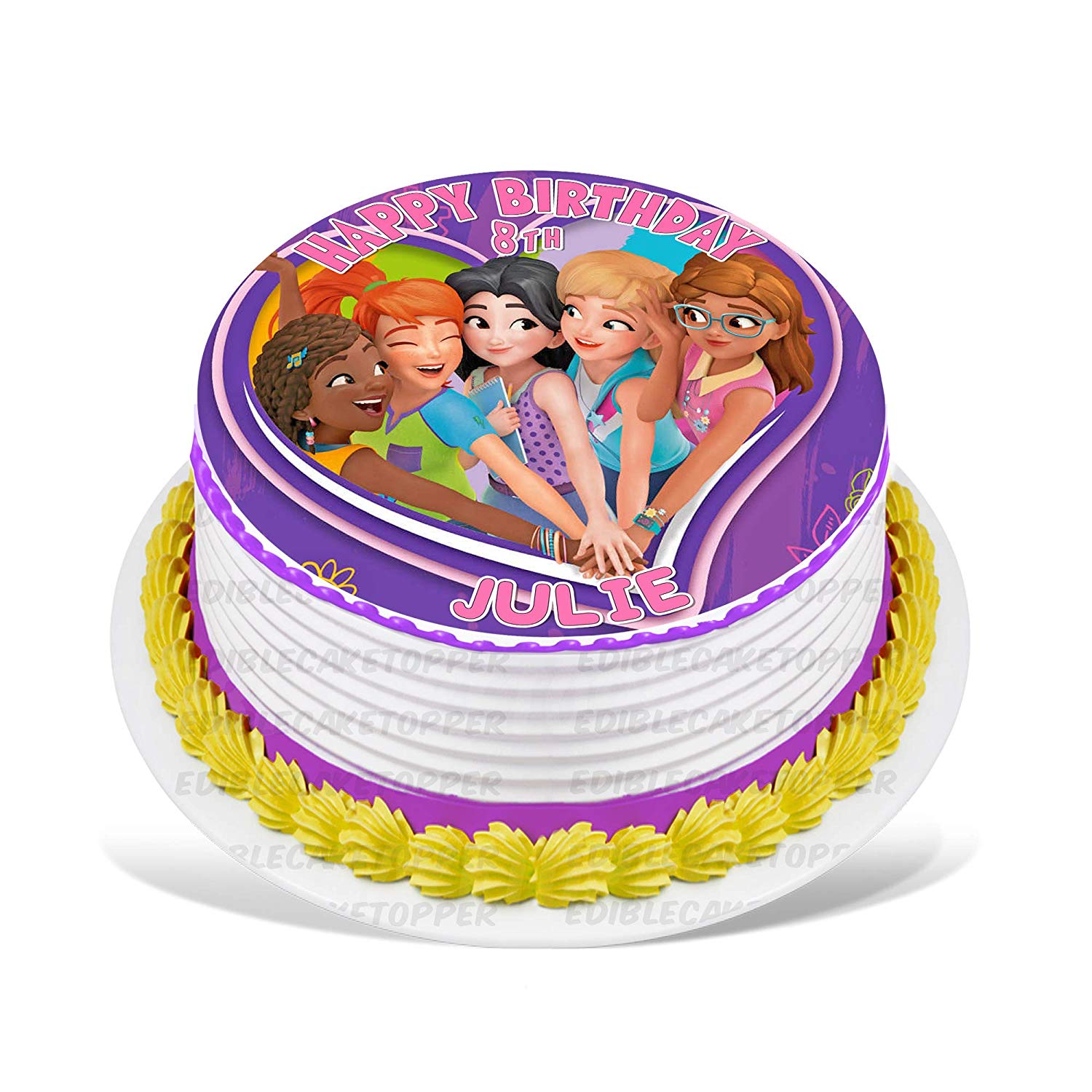 Blocks Friends Kids Girls Round – Icing Sheet Birthday - Personalized Edible Cake Topper | Custom Icing Sheet | Birthday Cake Decoration