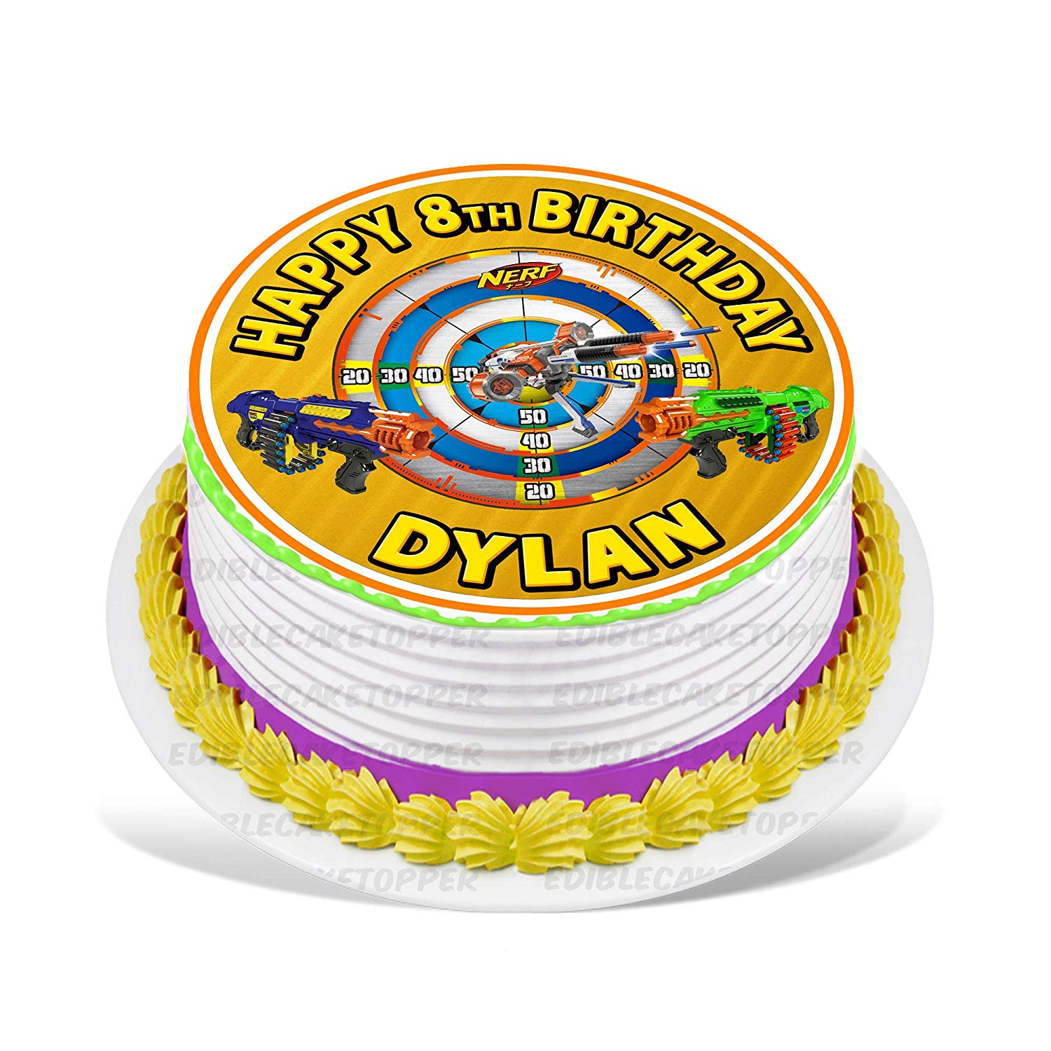 Gamers Gun Fun Deco Round – Icing Sheet Birthday - Personalized Edible Cake Topper | Custom Icing Sheet | Birthday Cake Decoration