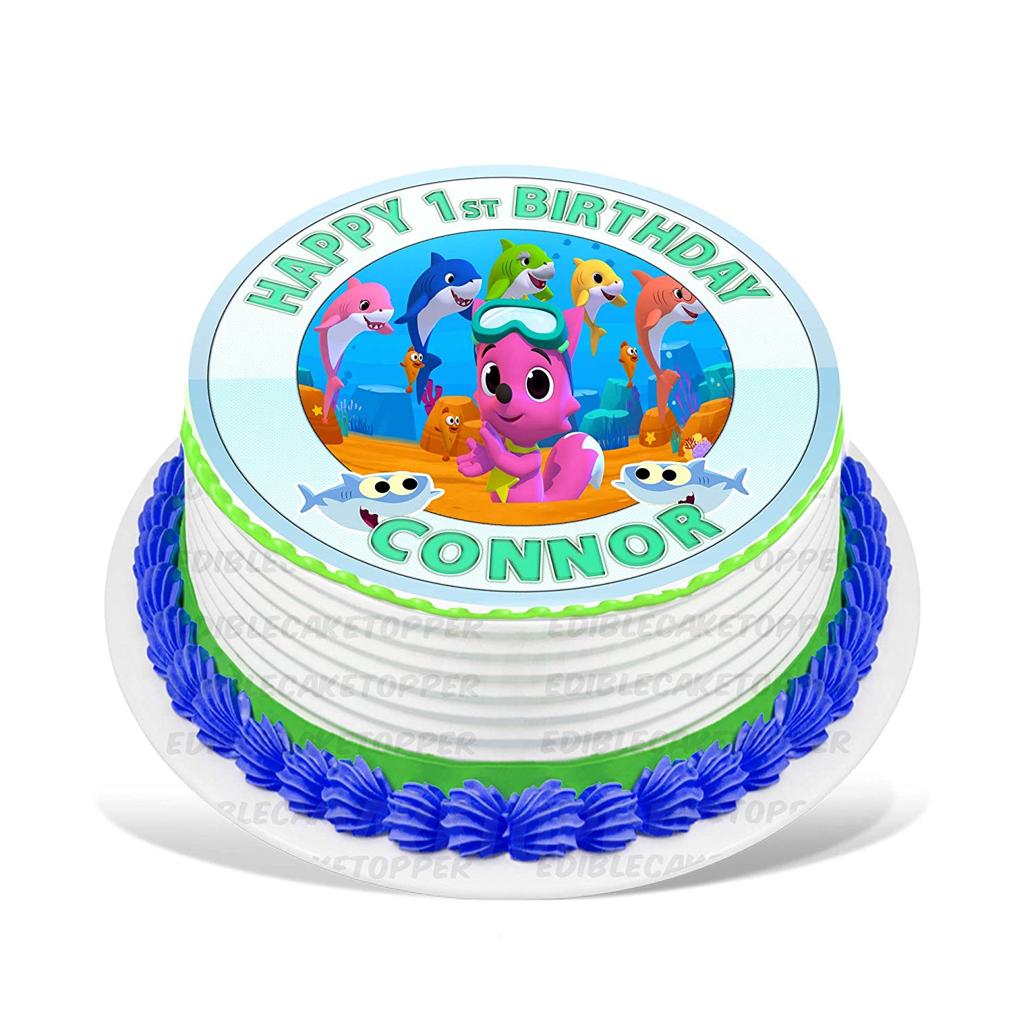 Baby Shark Round – Icing Sheet Birthday - Personalized Edible Cake Topper | Custom Icing Sheet | Birthday Cake Decoration | Photo Cake Image