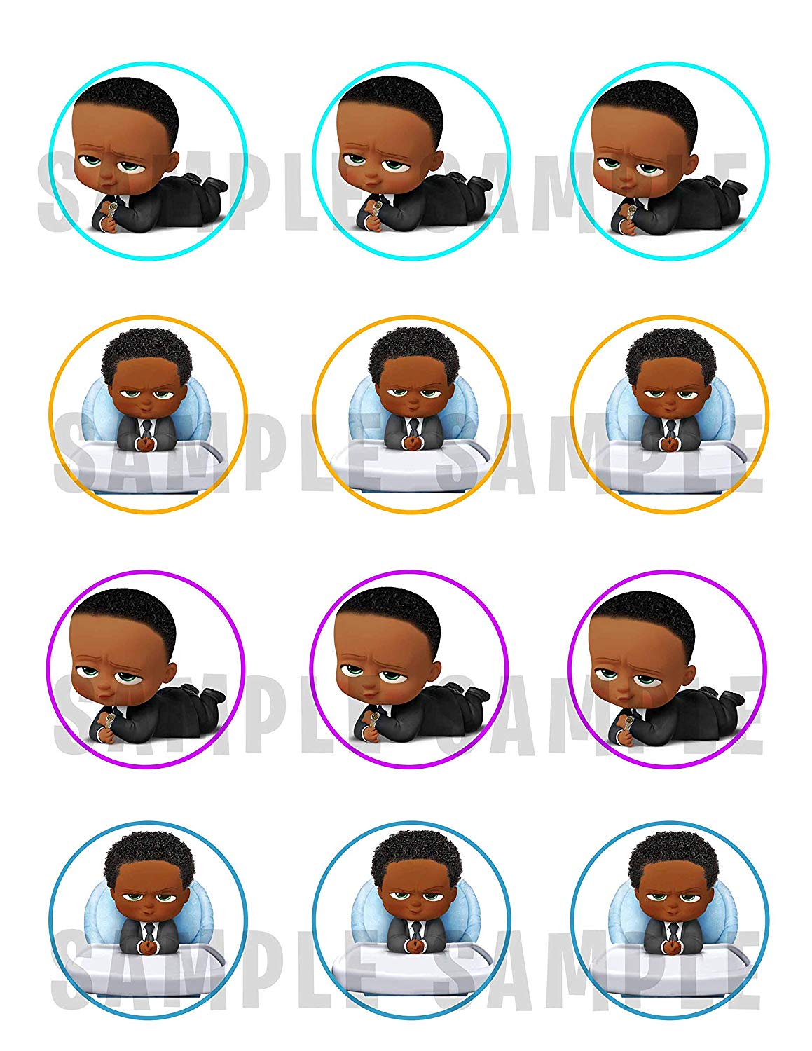 The Boss Baby African American Edible Cupcake Toppers – Round Ici - Edible Cake Topper | Icing Sheet | Birthday Cake Decoration