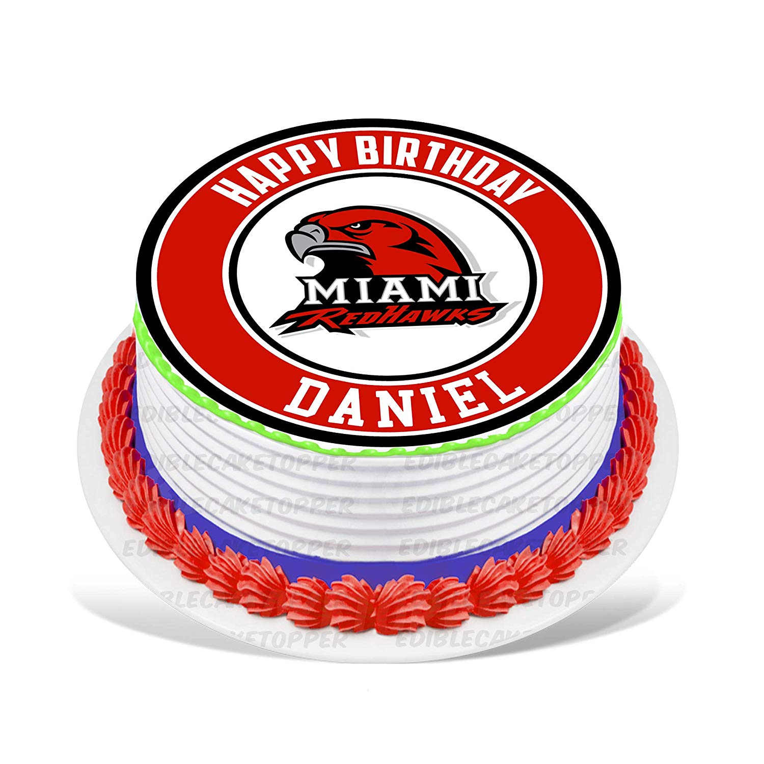 Miami OH RedHawks Round – Icing Sheet Birthday - Personalized Edible Cake Topper | Custom Icing Sheet | Birthday Cake Decoration | Photo Cake Image