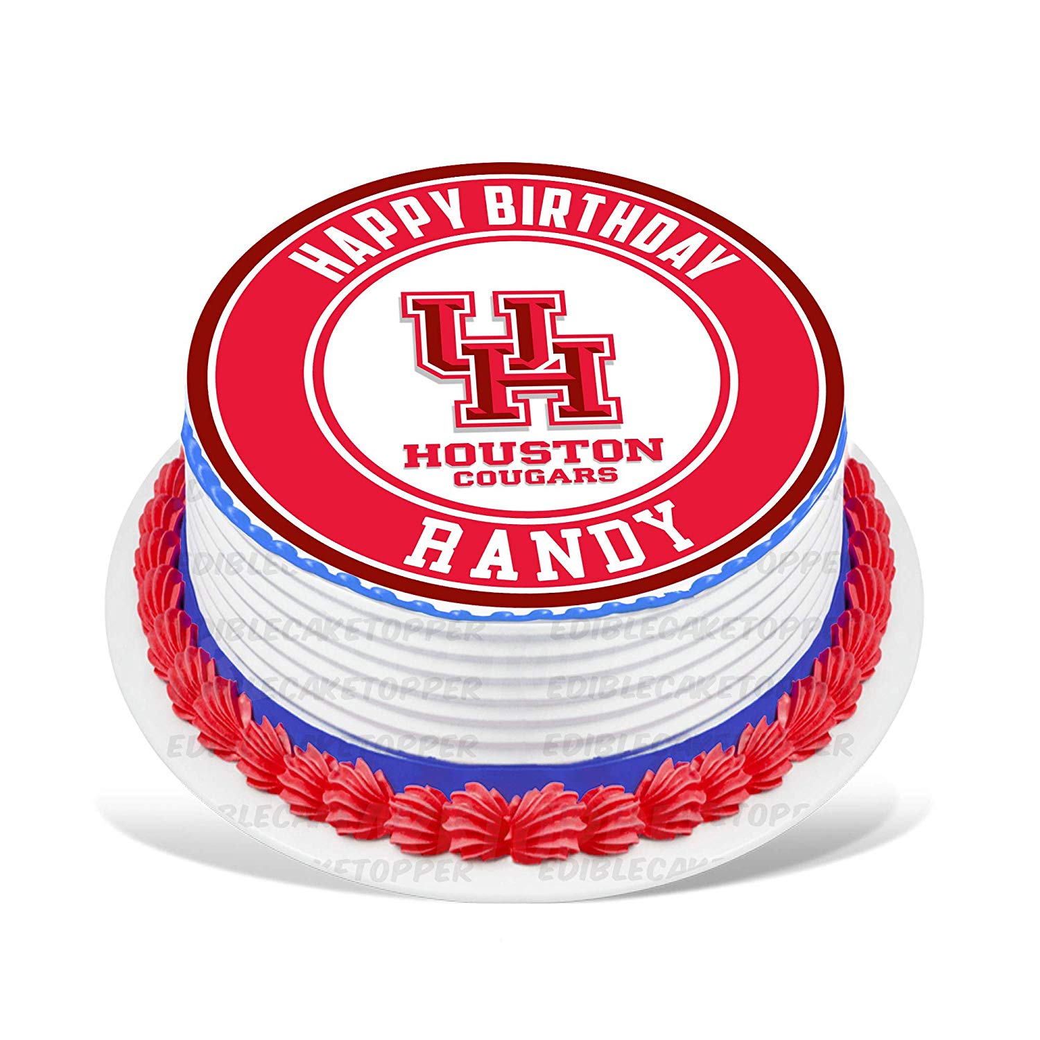 Houston Cougars Round – Icing Sheet Birthday - Personalized Edible Cake Topper | Custom Icing Sheet | Birthday Cake Decoration | Photo Cake Image
