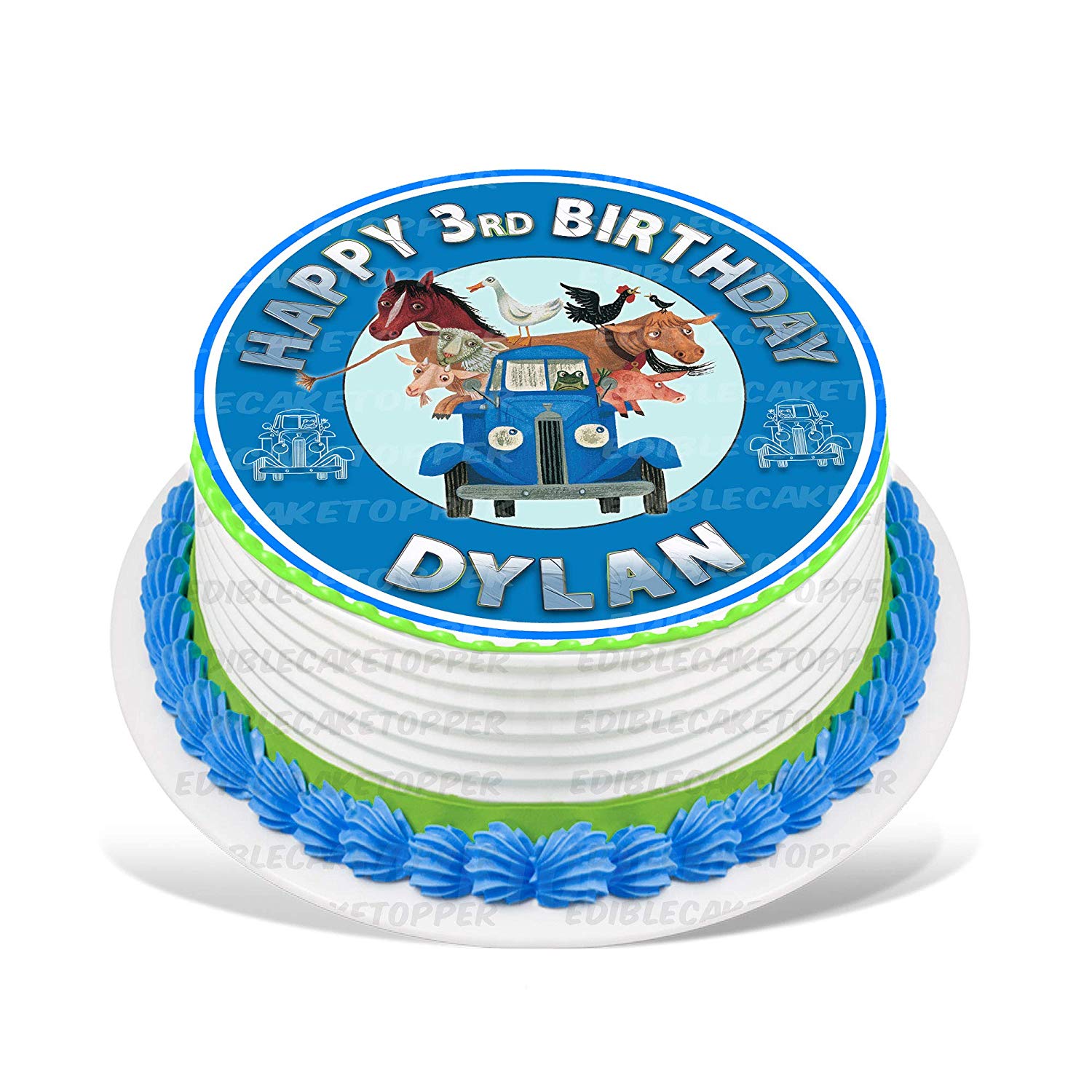 Little Blue Truck Round – Icing Sheet Birthday - Personalized Edible Cake Topper | Custom Icing Sheet | Birthday Cake Decoration | Photo Cake Image