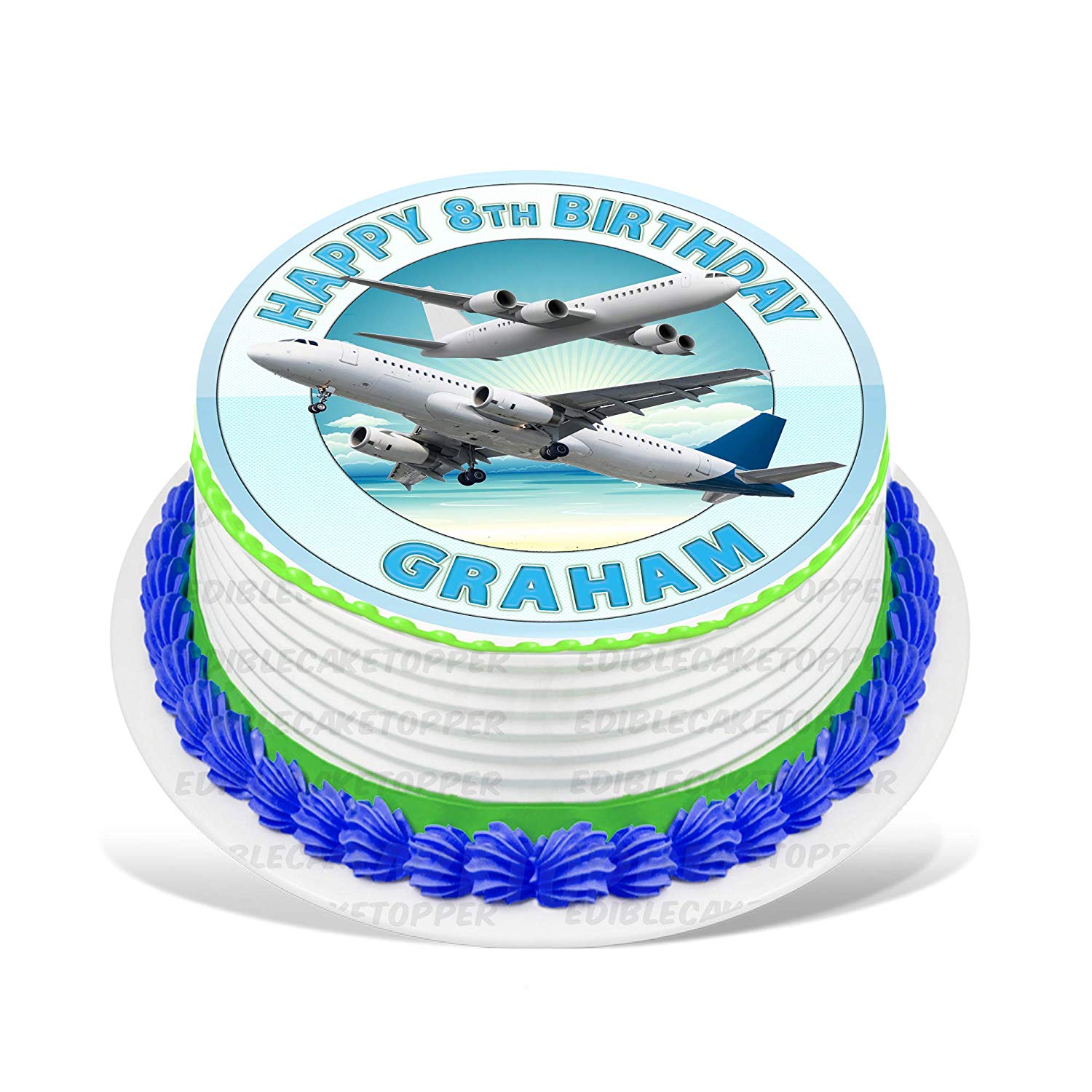 Airplane Round – Icing Sheet Birthday - Personalized Edible Cake Topper | Custom Icing Sheet | Birthday Cake Decoration | Photo Cake Image