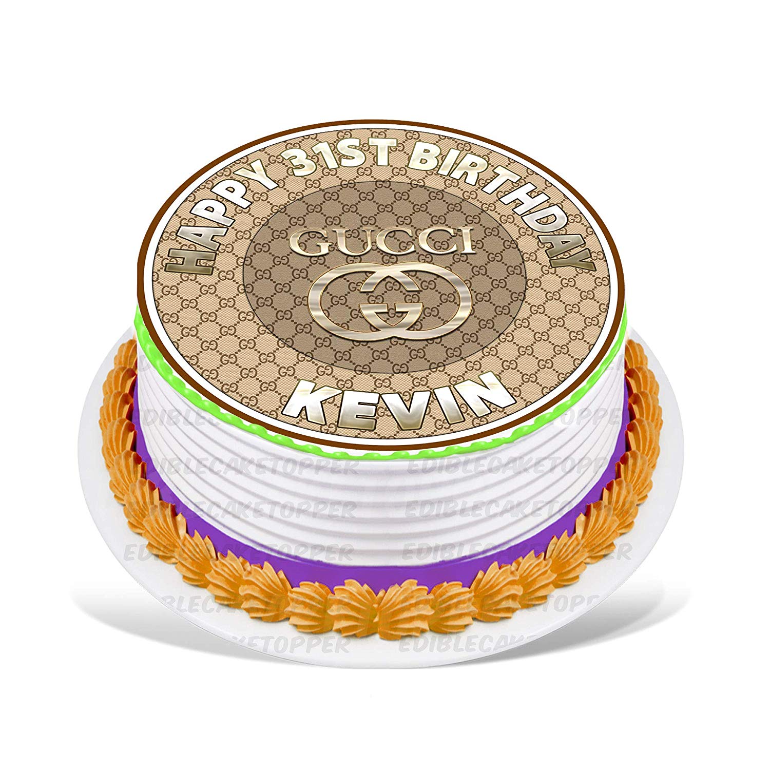 Fashion GG Luxury Deco Round – Icing Sheet Birthday - Personalized Edible Cake Topper | Custom Icing Sheet | Birthday Cake Decoration