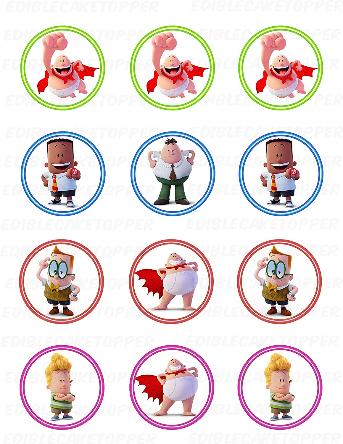 Captain Underpants Edible Cupcake Toppers – Round Icing Sheet Bir - Edible Cake Topper | Icing Sheet | Birthday Cake Decoration