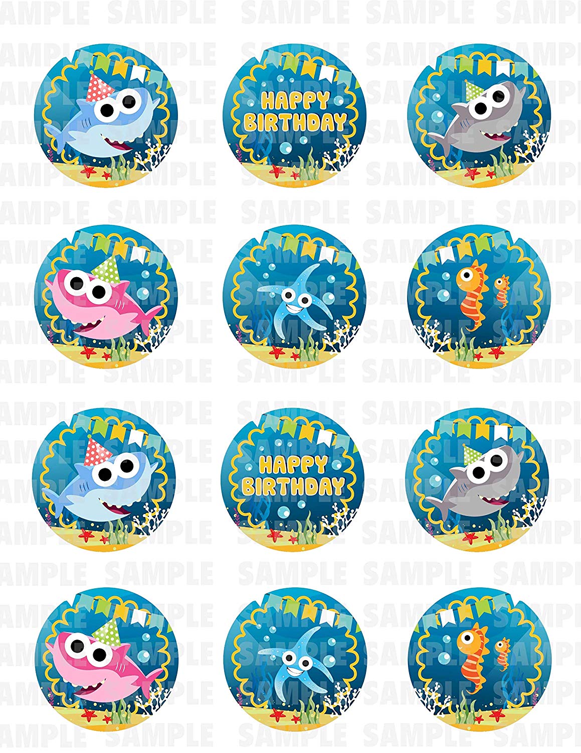 Baby Shark Edible Cupcake Toppers – Round Icing Sheet Birthday Pa - Edible Cake Topper | Icing Sheet | Birthday Cake Decoration