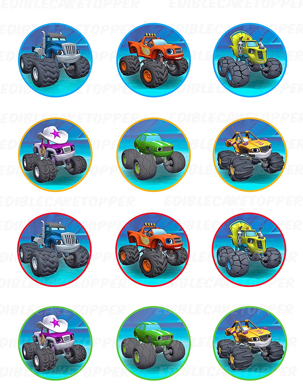 Blaze and the Monster Machines Edible Cupcake Toppers – Round Ici - Edible Cake Topper | Icing Sheet | Birthday Cake Decoration