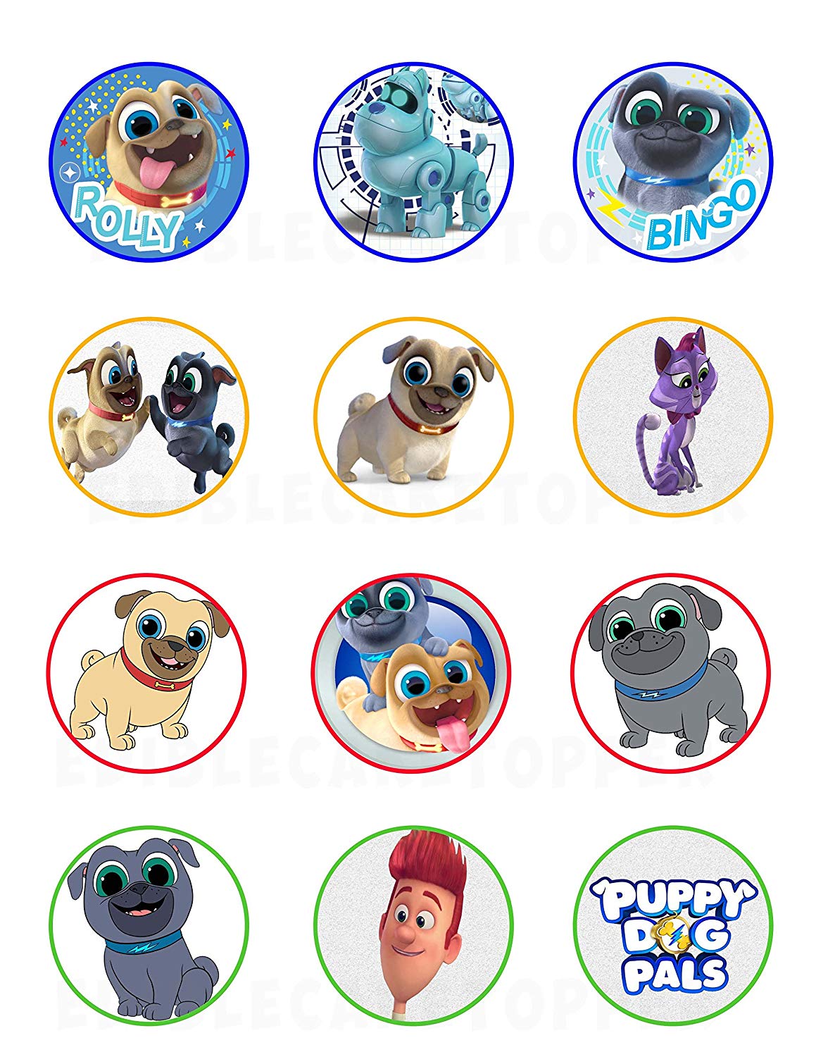 Puppy Dog Pals Edible Cupcake Toppers – Round Icing Sheet Birthda - Edible Cake Topper | Icing Sheet | Birthday Cake Decoration