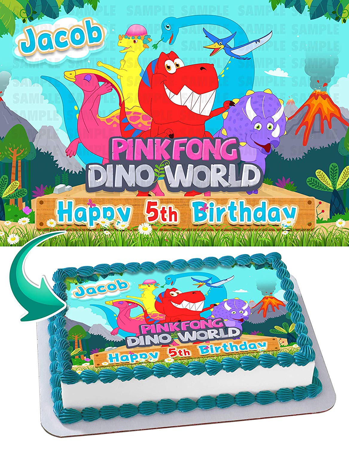 PinkFong Dino World TRex Boy Edible Cake Topper