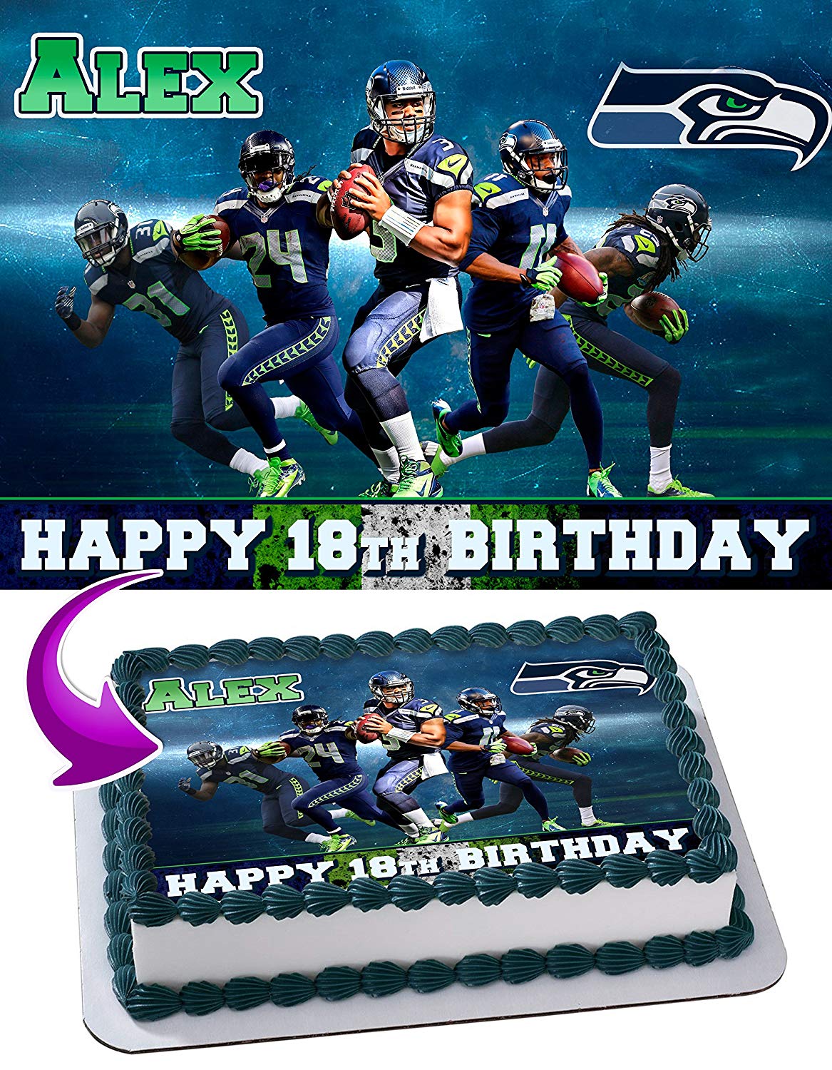 Seattle Seahawks SKW Edible Cake Topper