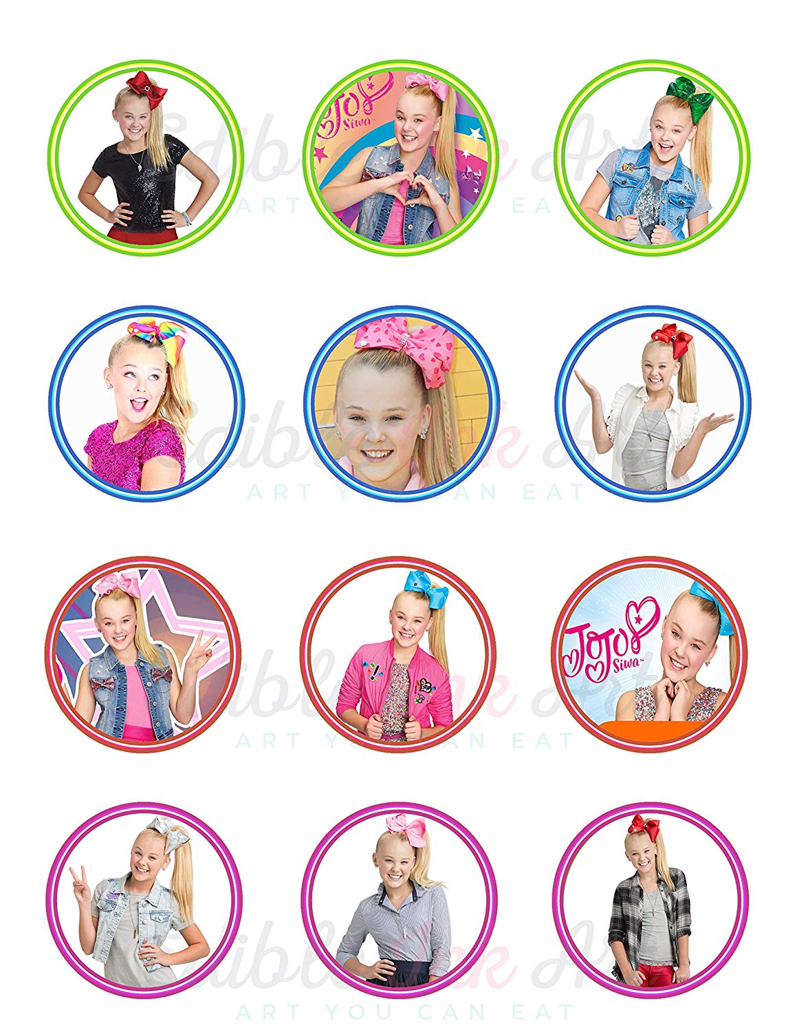 JoJo Siwa Joelle Joanie Siwa Edible Cupcake Toppers – Round Icing - Edible Cake Topper | Icing Sheet | Birthday Cake Decoration