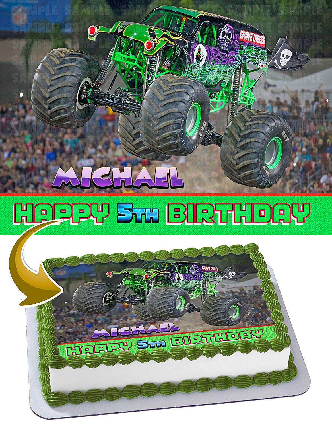 Grave Digger Monster Truck Edible Cake Topper