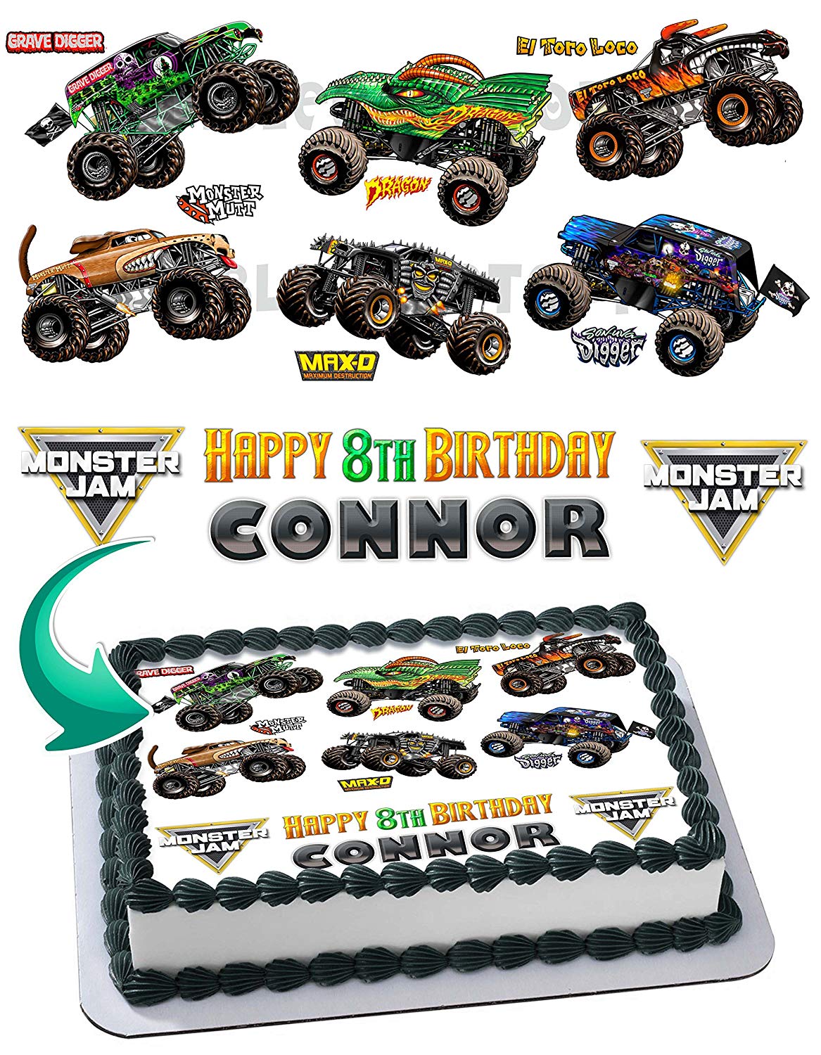 Monster Truck Big Truck Grave Digger Edible Cake Topper
