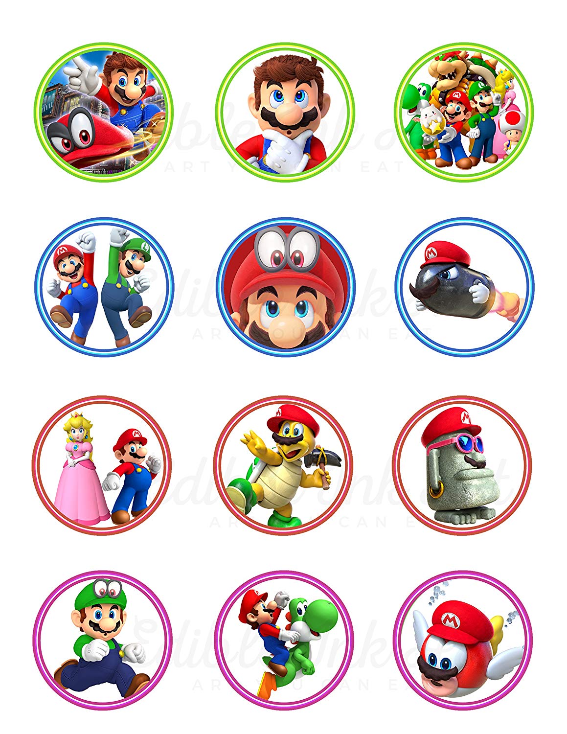 Super Bros Odyssey Edible Cupcake Toppers – Round Icing Sheet Bir - Edible Cake Topper | Icing Sheet | Birthday Cake Decoration