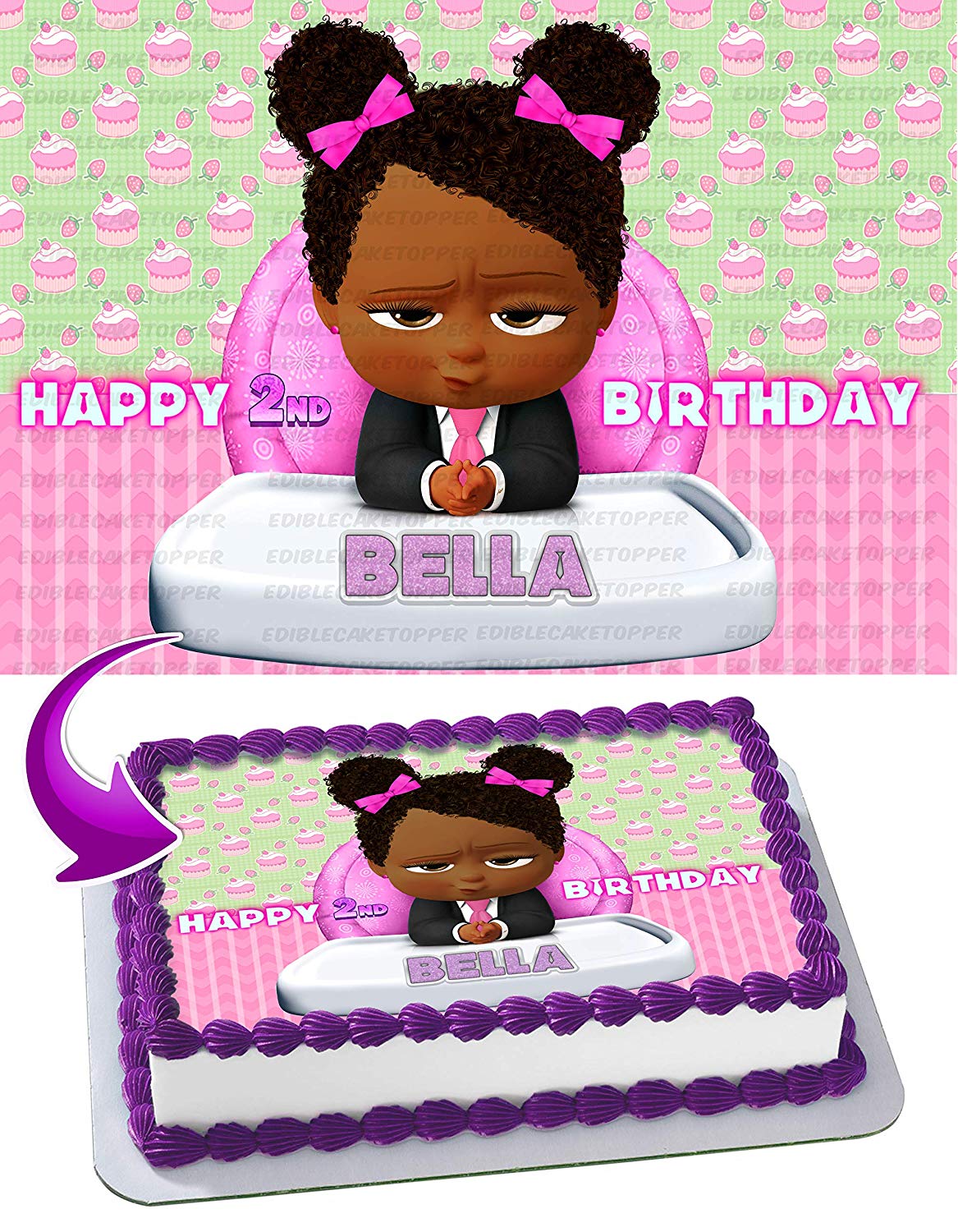 African American Girl Kids Baby Edible Cake Topper