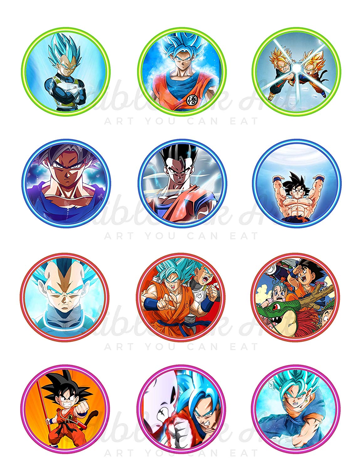 Dragon Super Goku Vegeta Gohan Edible Cupcake Toppers – Round Ici - Edible Cake Topper | Icing Sheet | Birthday Cake Decoration