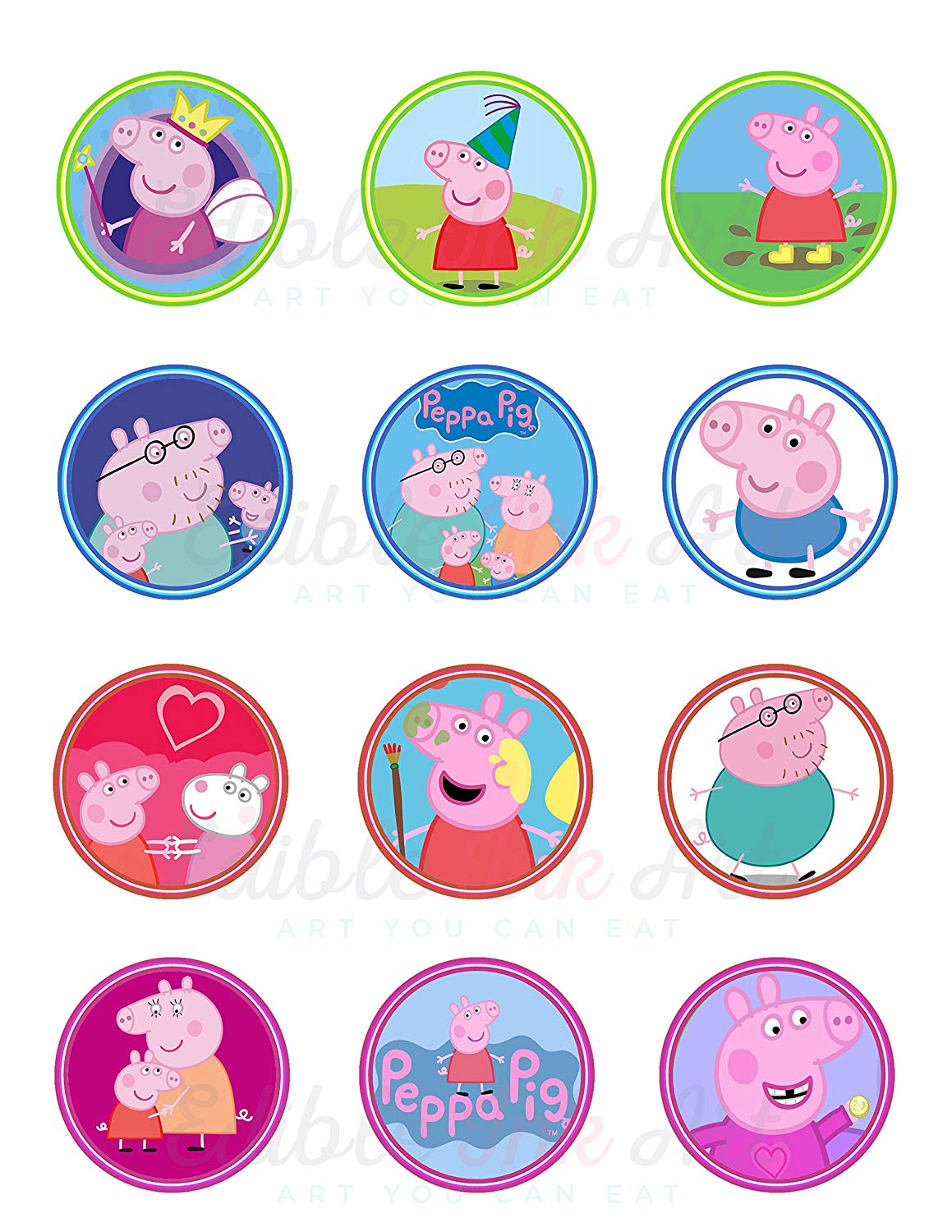 Pink Pig Cute Girls Kids Edible Cupcake Toppers – Round Icing She - Edible Cake Topper | Icing Sheet | Birthday Cake Decoration