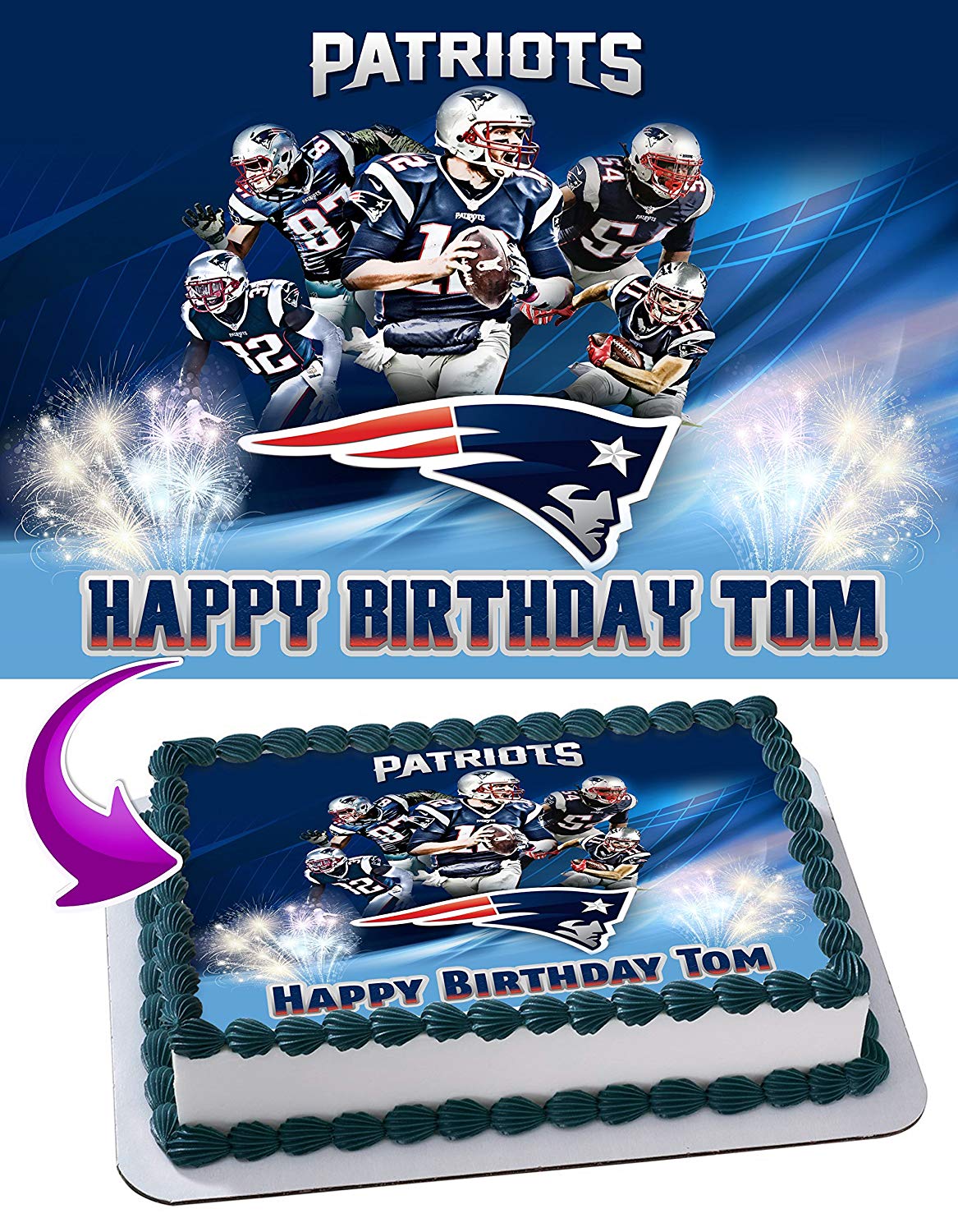 New England Patriots NE Edible Cake Topper