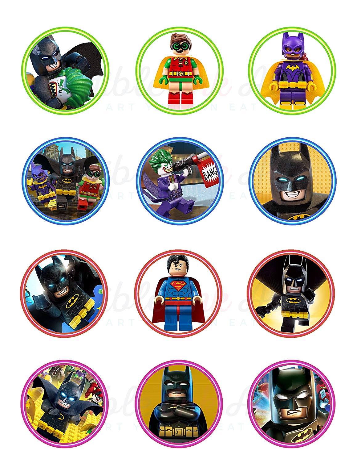 Black Super Heroes Blocks Bricks Edible Cupcake Toppers – Round I - Edible Cake Topper | Icing Sheet | Birthday Cake Decoration