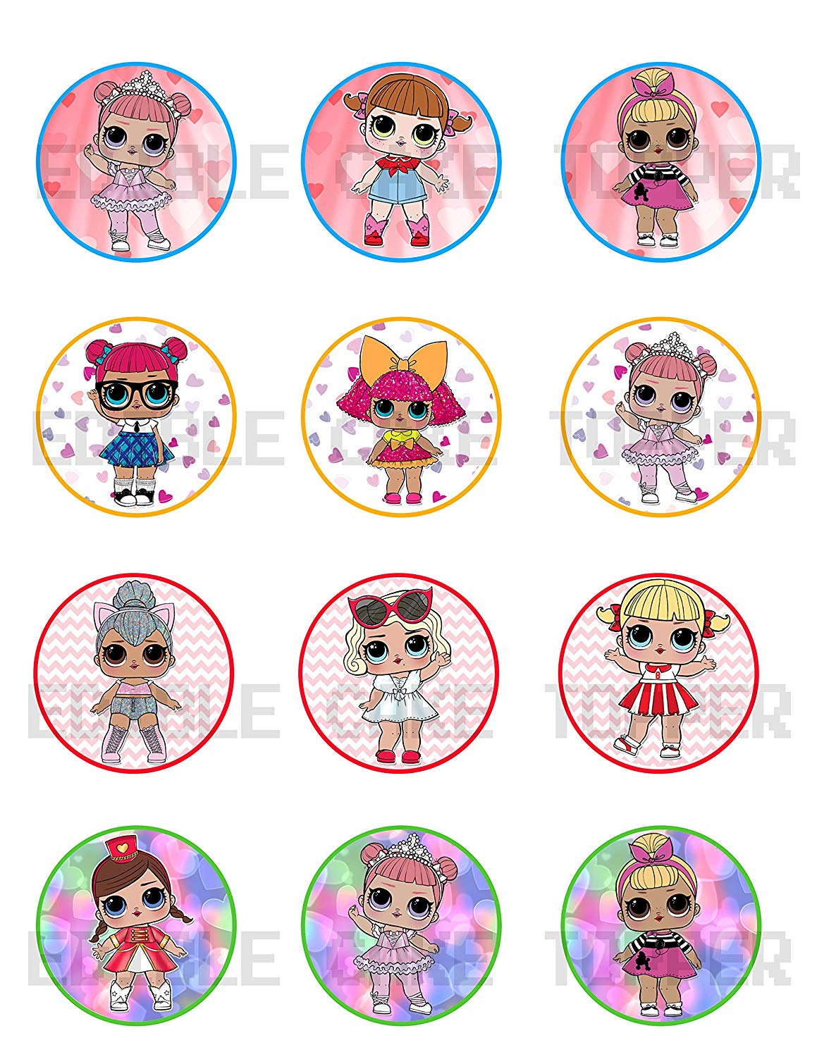 Surprise Dolls Edible Cupcake Toppers – Round Icing Sheet Birthda - Edible Cake Topper | Icing Sheet | Birthday Cake Decoration