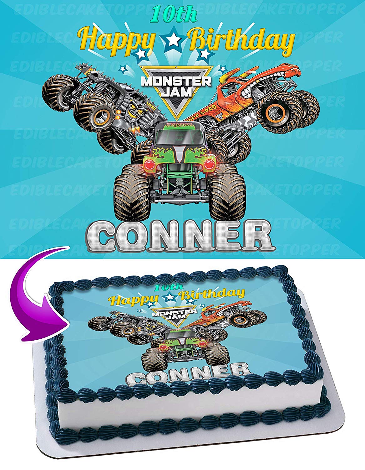 Monster Truck Grave Digger MaxD El Toro Loco Big Truck Edible Cake Topper