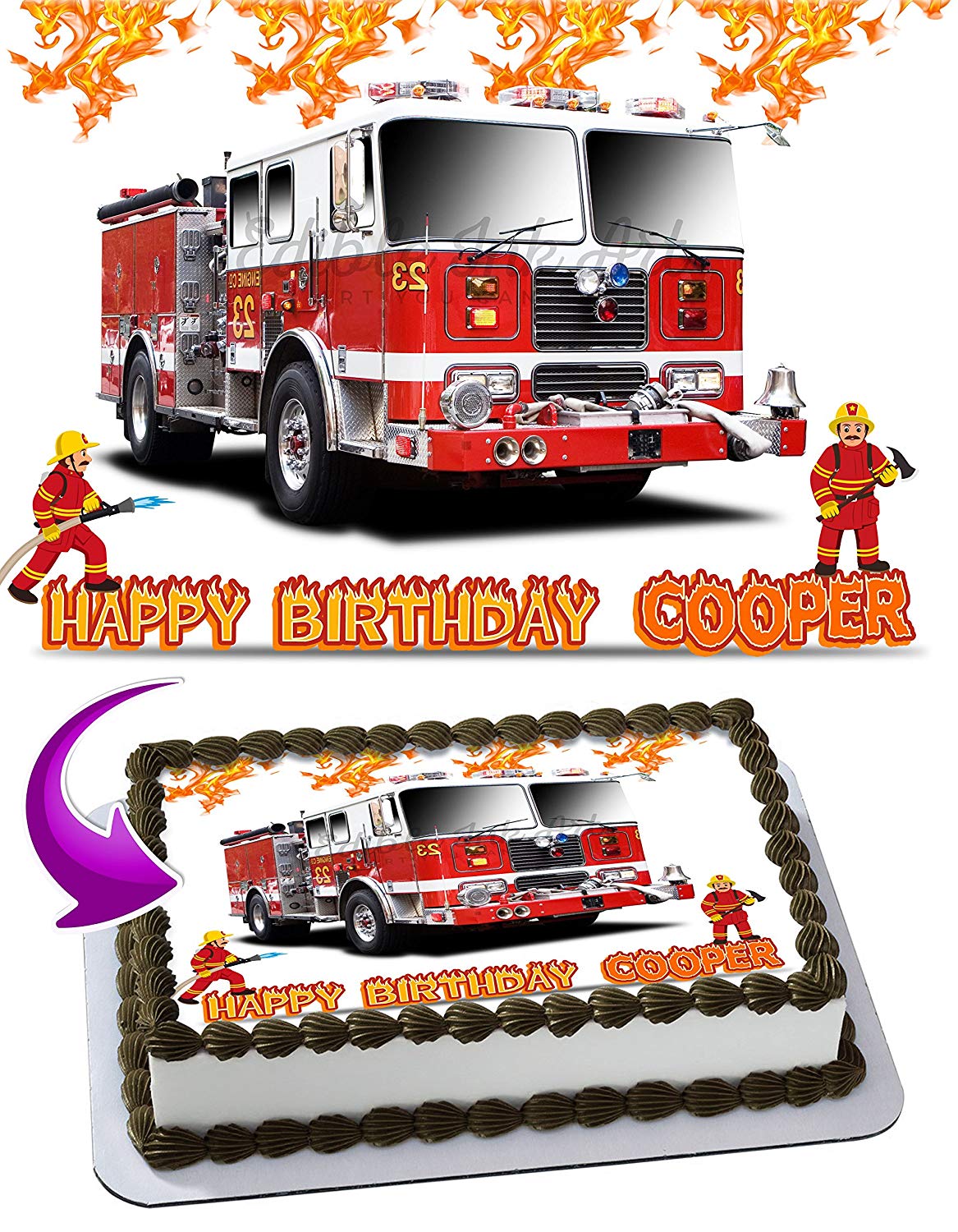Fire Truck Edible Cake Topper