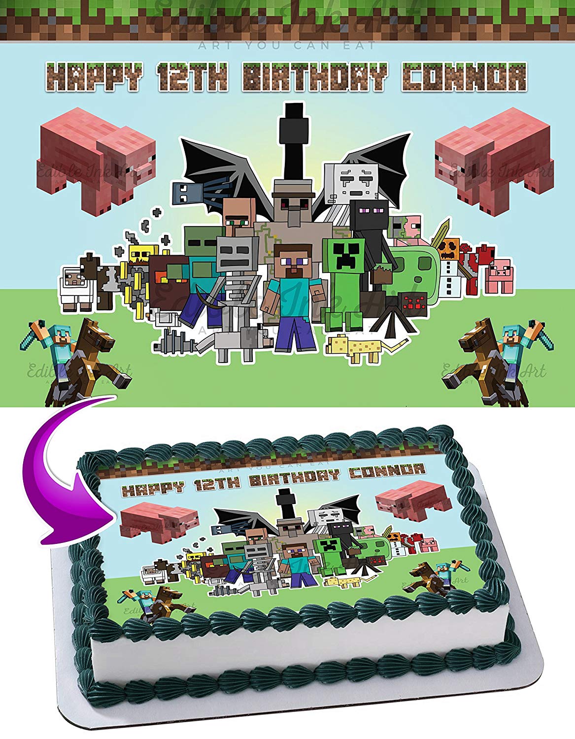 Mine Blocks Pixel Craft KPO Edible Cake Topper