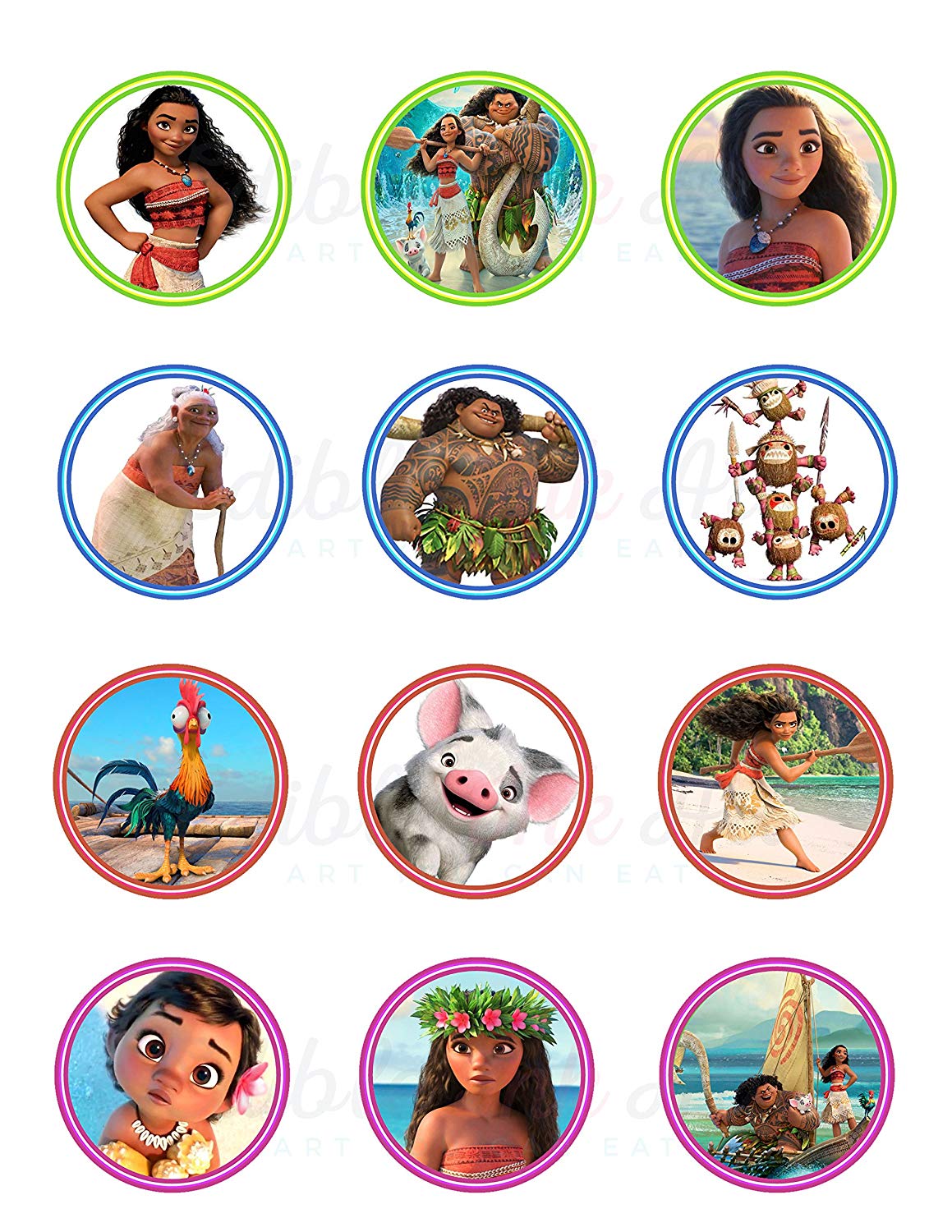 Moana Cupcake Edible Cupcake Toppers – Round Icing Sheet Birthday - Edible Cake Topper | Icing Sheet | Birthday Cake Decoration
