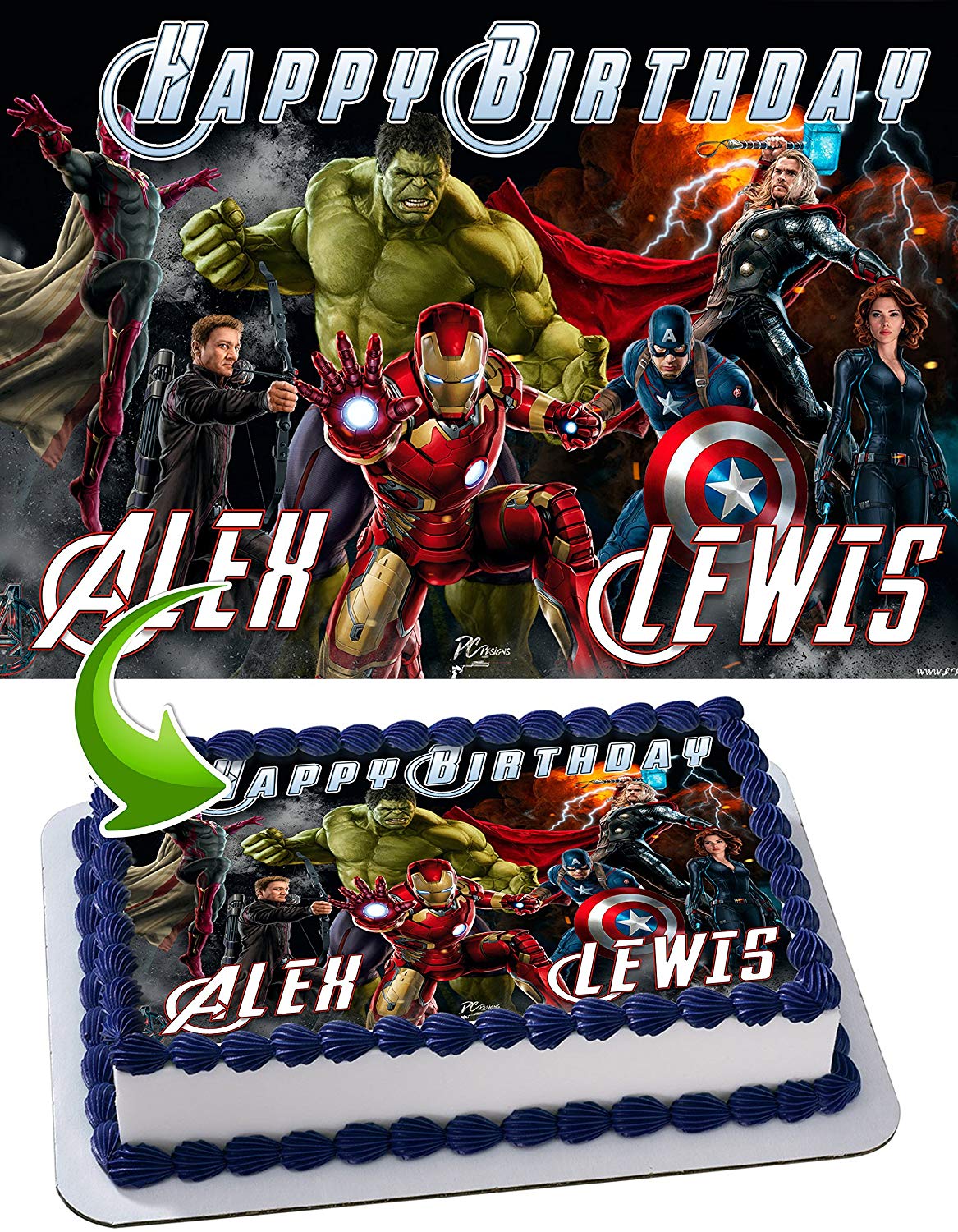 Anvengers Hulk Iron Man Thor Captain America Edible Cake Topper