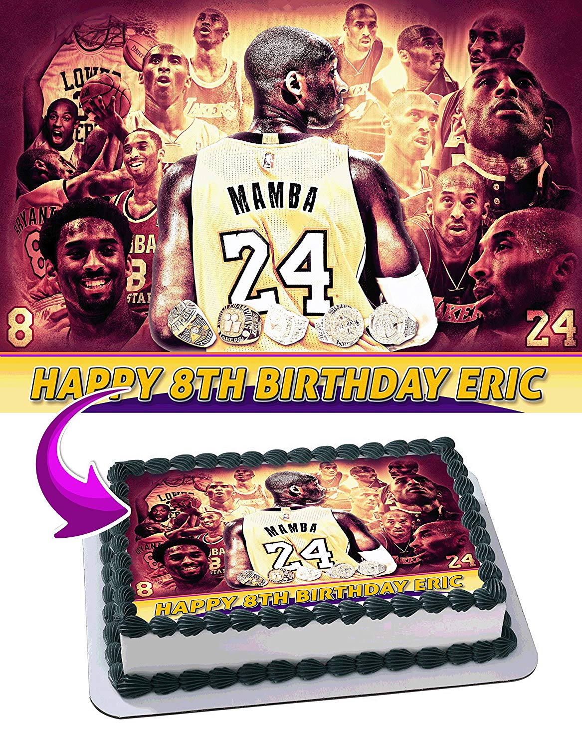 Kobe Bryant Basketball 24 8 Los Angeles Lakers Edible Cake Topper
