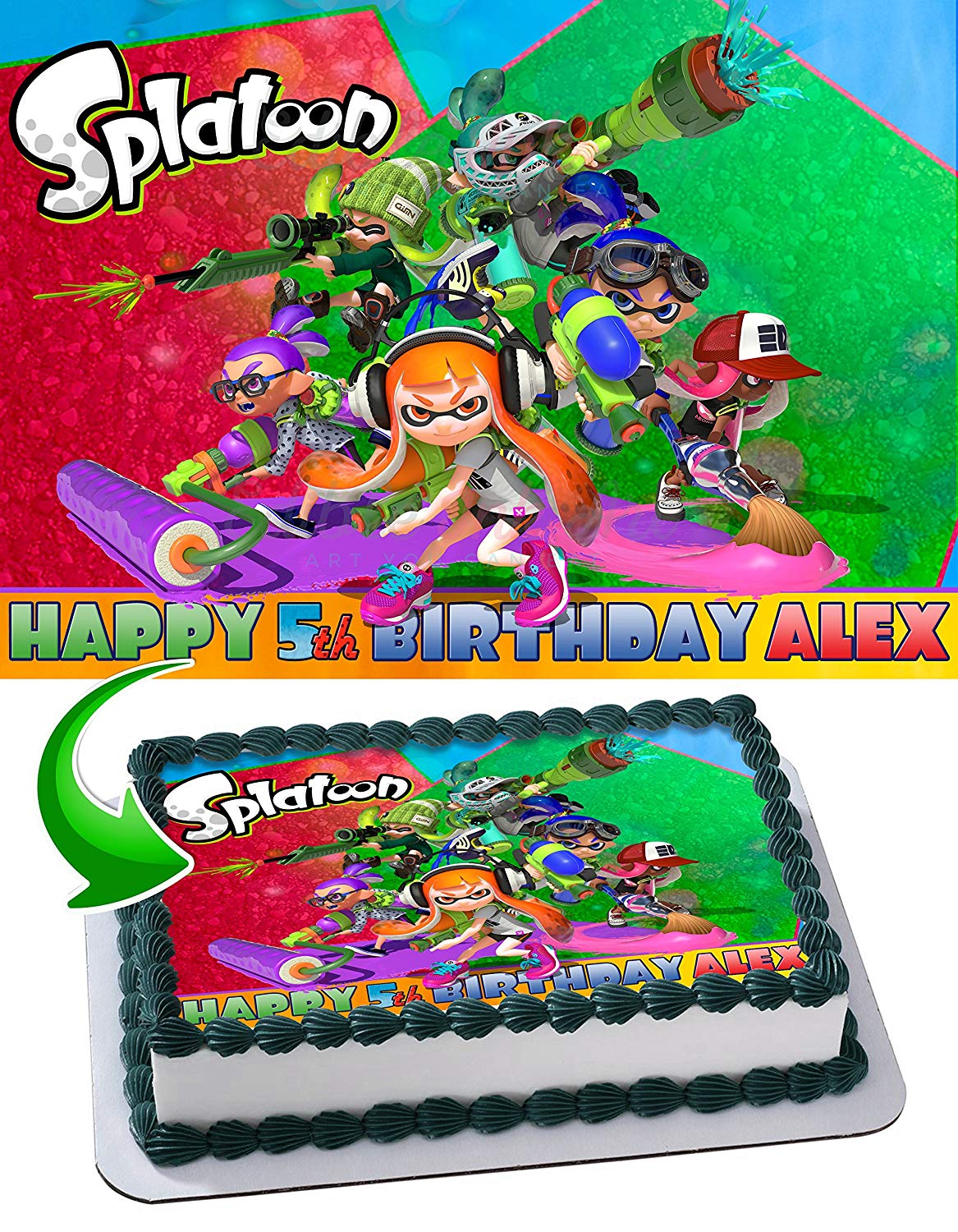 Splatoon Gaming Edible Cake Topper