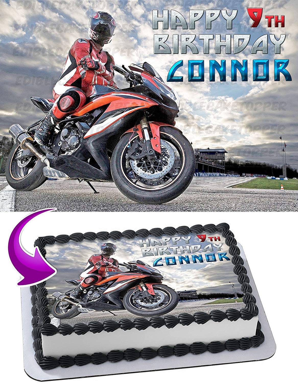 Motorcycle Racing Edible Cake Topper