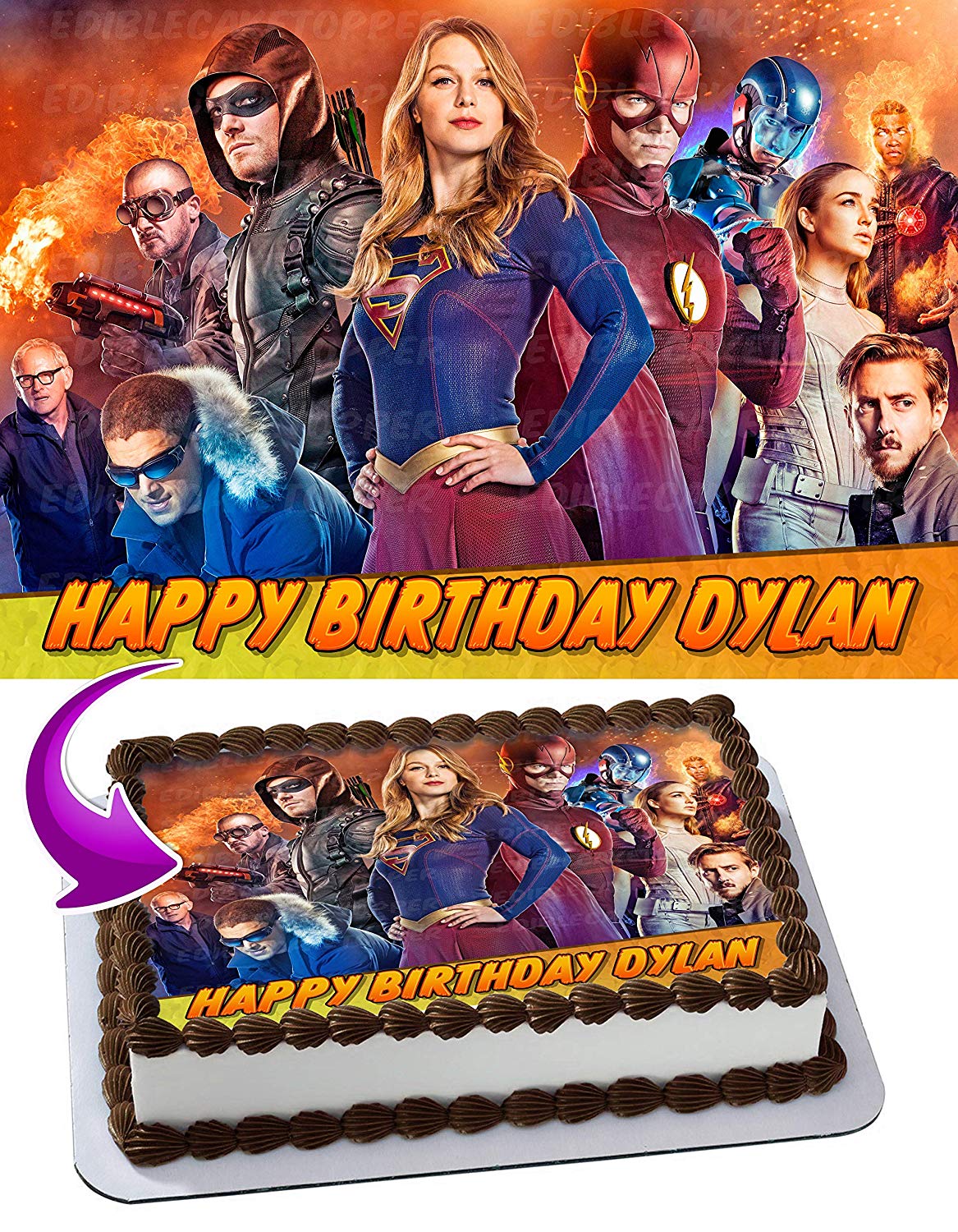 Legends of Tomorrow Supergirl Flash Edible Cake Topper
