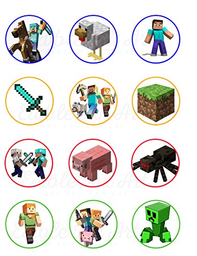 Minecrat Kids Craft Gamers Edible Cupcake Toppers – Round Icing Sheet - Edible Cake Topper | Icing Sheet | Birthday Cake Decoration