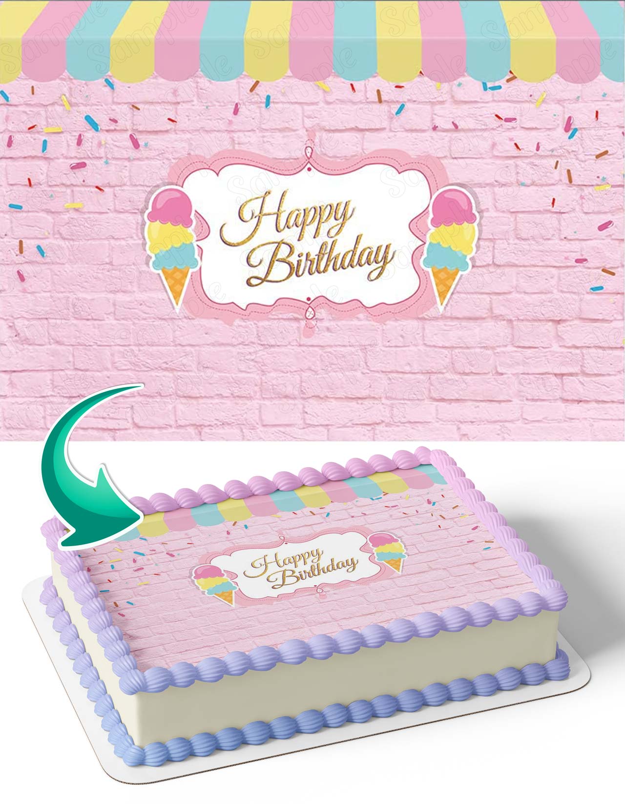 Ice Cream Candy Pink Girls ICC Edible Cake Topper