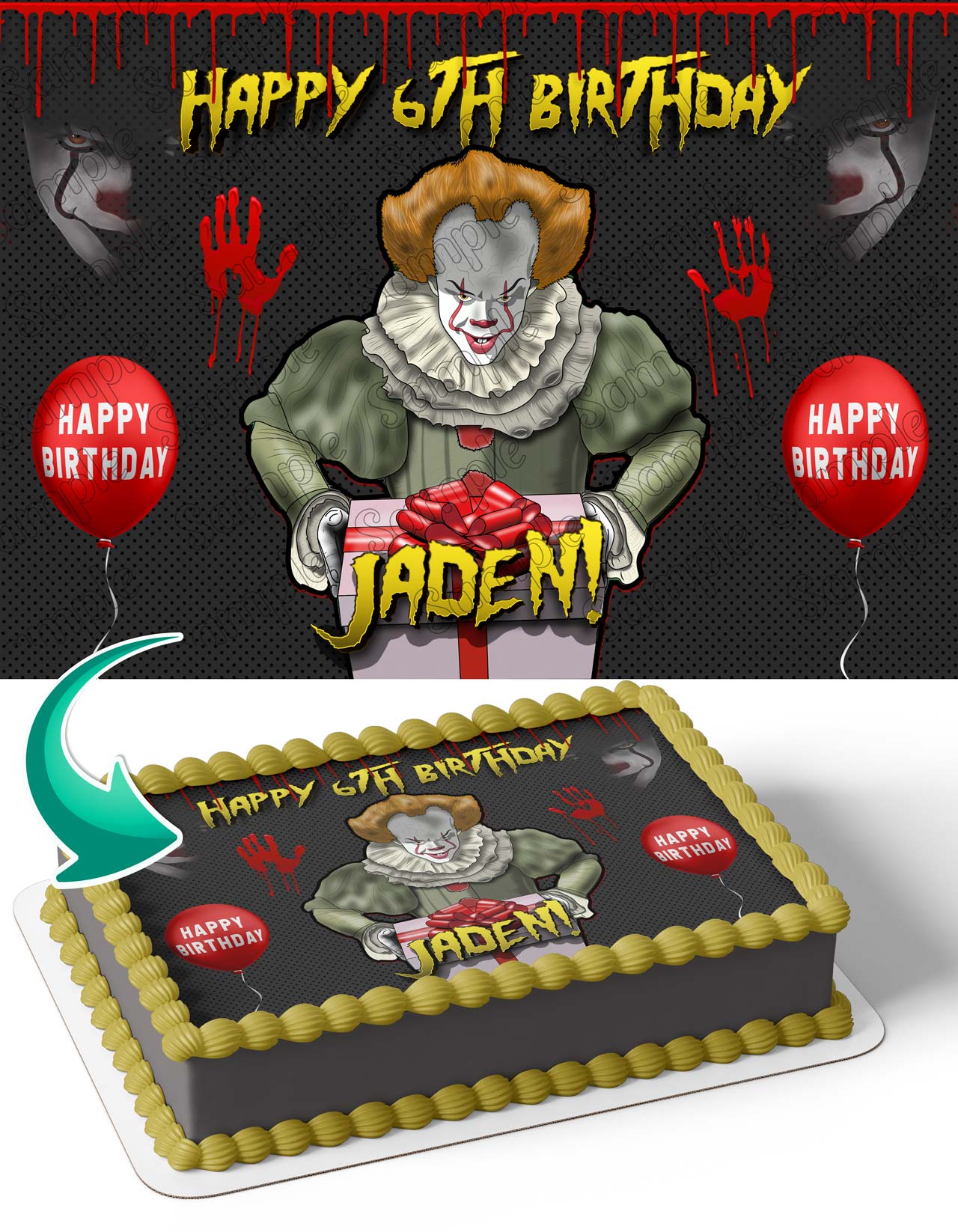 It Movie Pennywise Clown Ballon Edible Cake Topper
