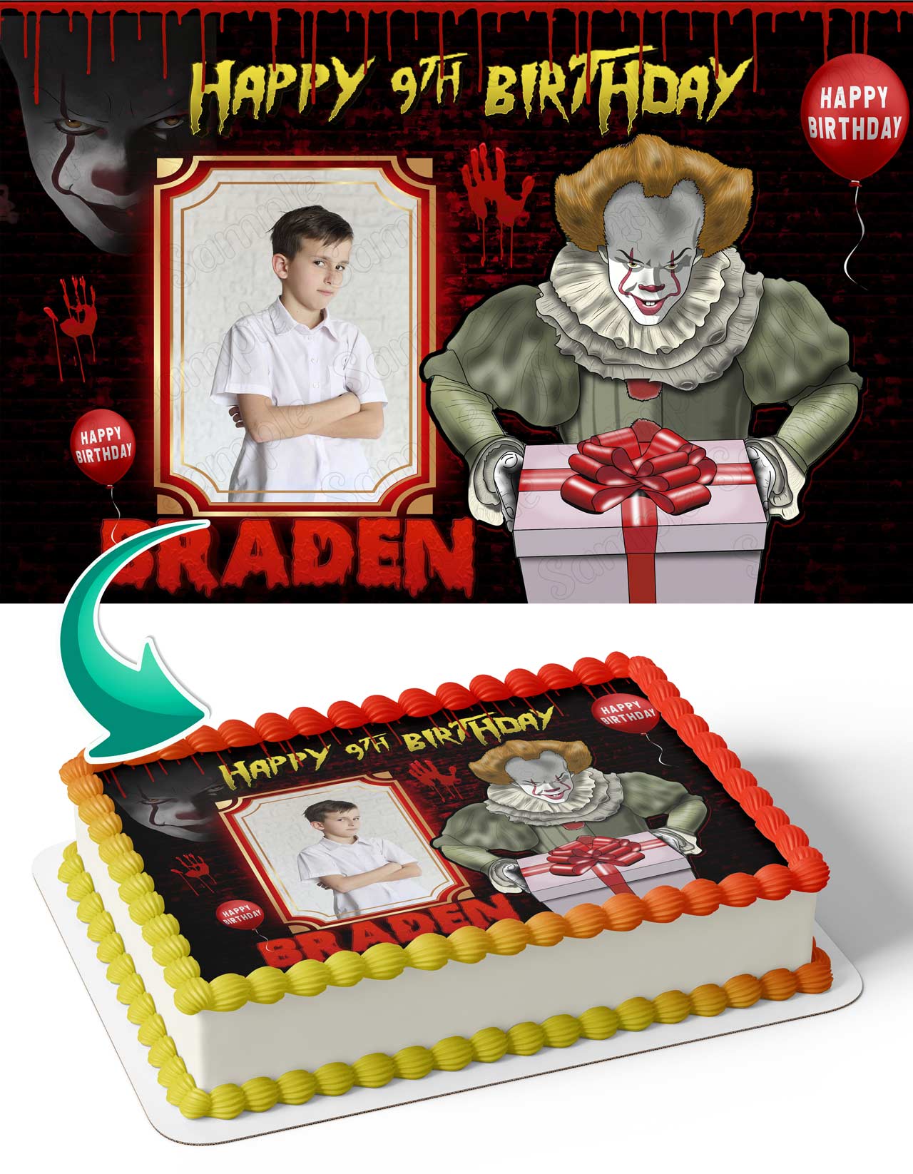 It Movie Pennywise Clown Photo Frame – Birthday Image - Personalized Edible Cake Topper | Custom Icing Sheet | Birthday Cake Decoration