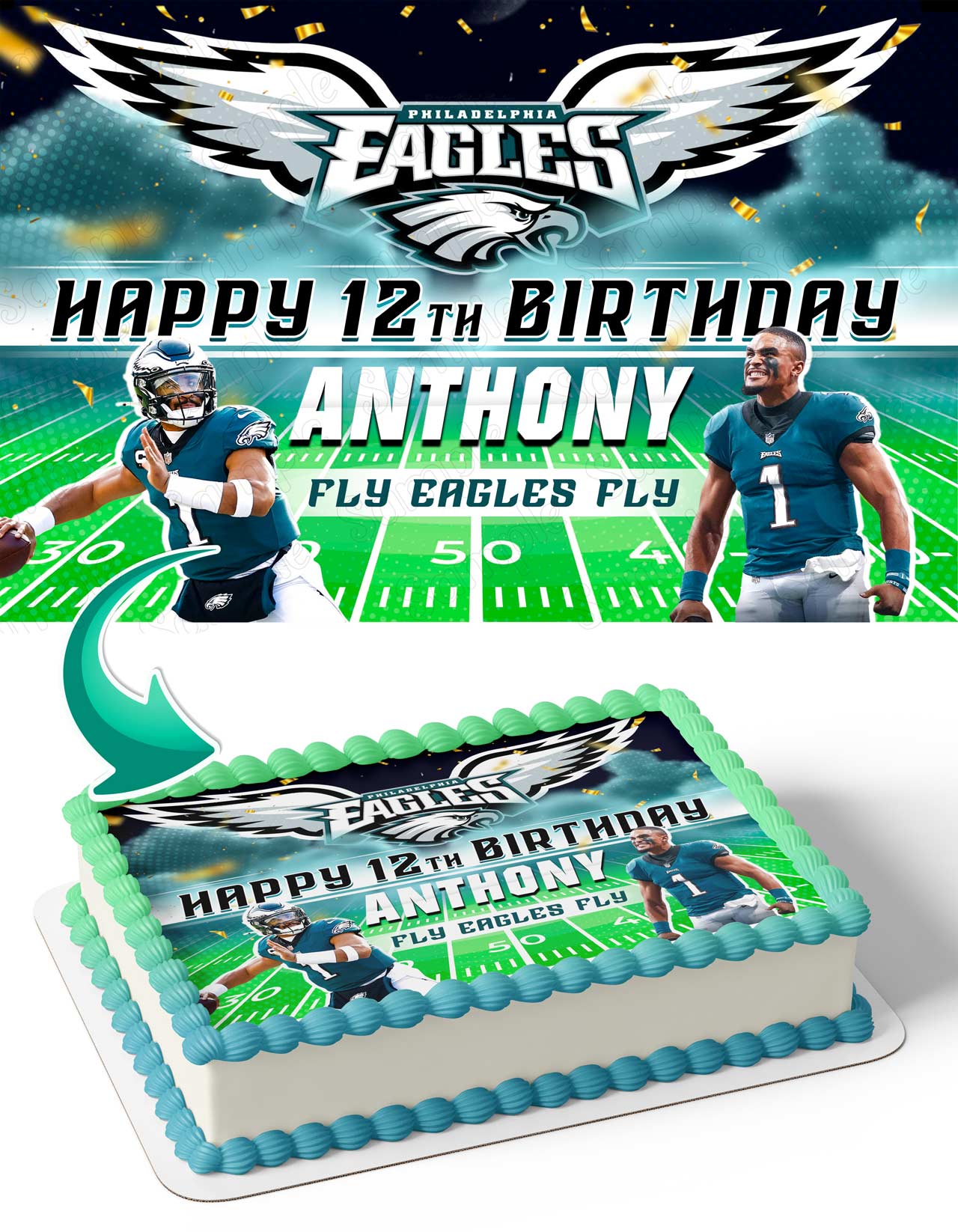 Jalen Hurts FootBall Philadelphia Eagles Edible Cake Topper